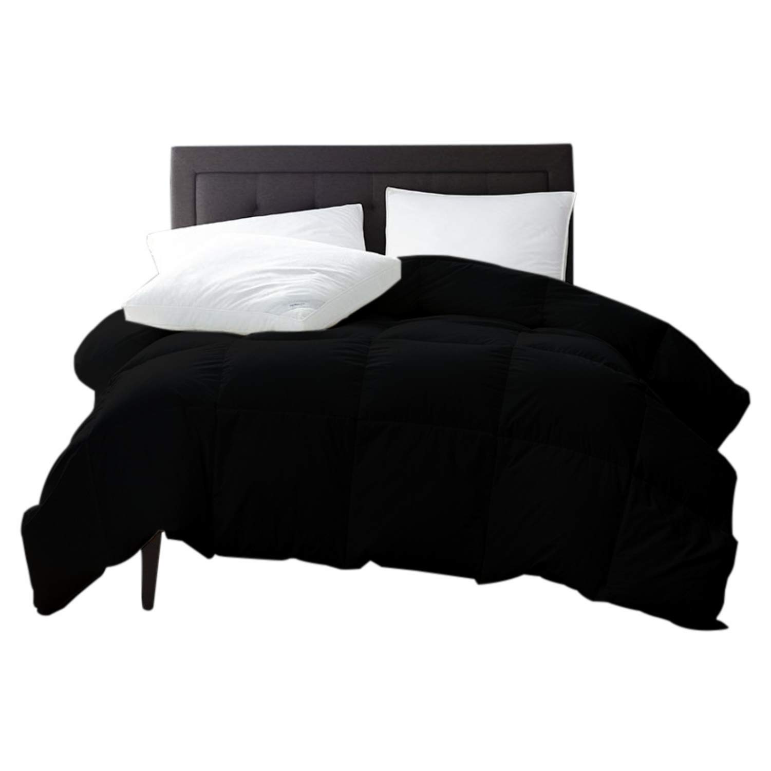 100% Organic Cotton Comforter - GOTS Certified Luxury All-Season Quilted Bedding, 500 GSM & 800 Thread Count - Ultra Soft & Fluffy Full/Queen Size Comforter with Corner Tabs (Black) - Perfect for Cozy Nights & Guest Room Comfort