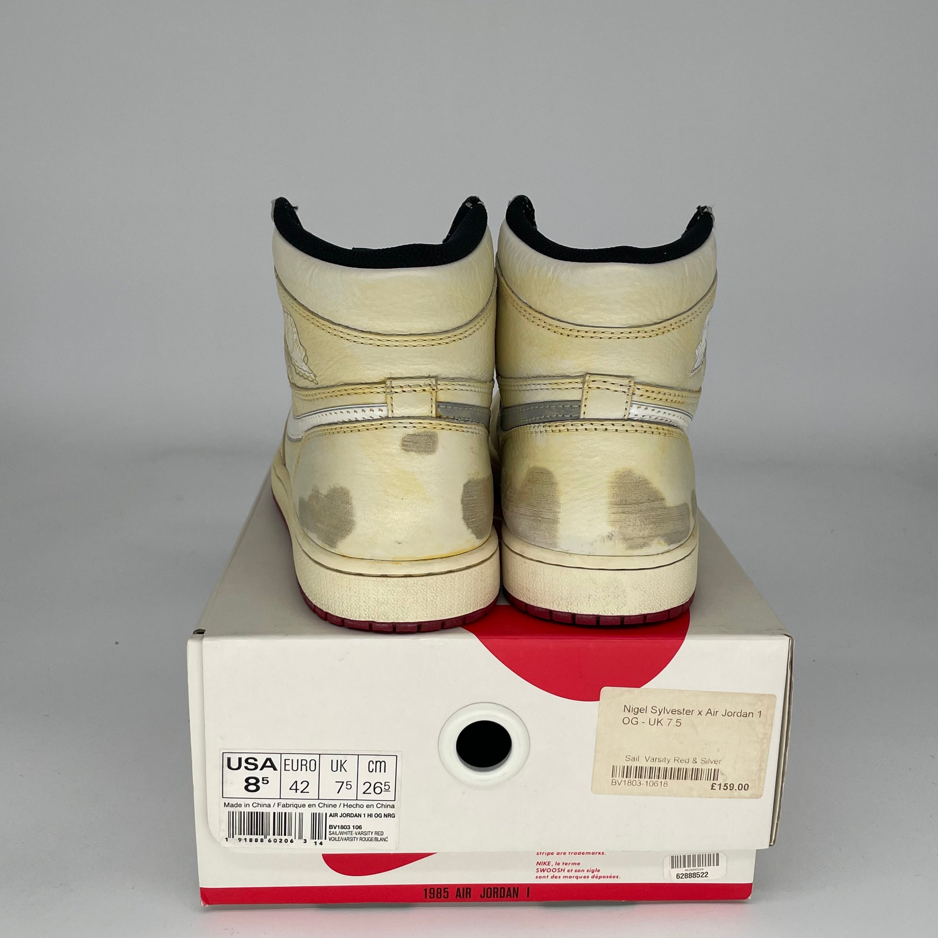 Nike Air Jordan 1 Nigel Sylvester Men's Basketball Shoes Size 8.5 - White/Gym Red (BV1803-106) | Retro High-Top Sneakers for Streetwear & Basketball Games