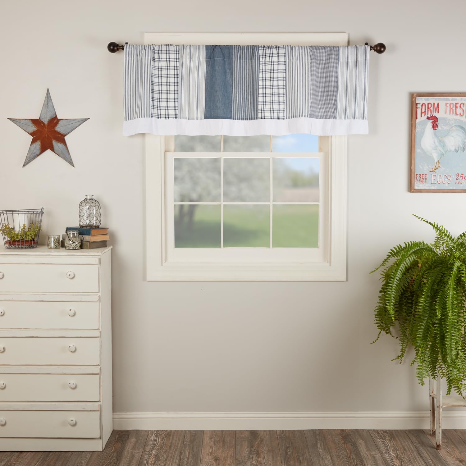 Sawyer Mill Blue Patchwork Farmhouse Kitchen Window Cotton Curtain Valance 19x60 - Rustic Country Style Home Decor for Kitchen, Living Room & Bedroom Windows