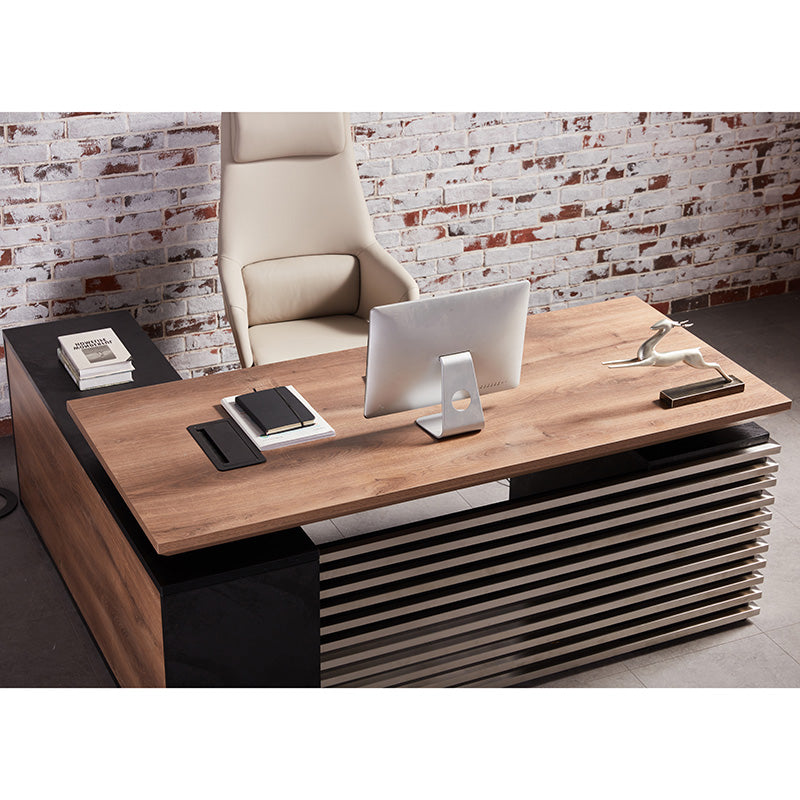 Premium Electric Height Adjustable Sit Stand Desk with Right Return - 1.8M Warm Oak & Black Frame | Home Office & Workspace Ergonomic Standing Desk Solution