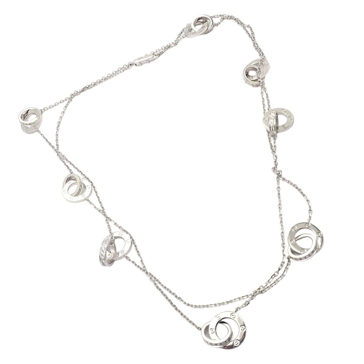 Authentic Cartier 18K White Gold Diamond Love 8 Station 36