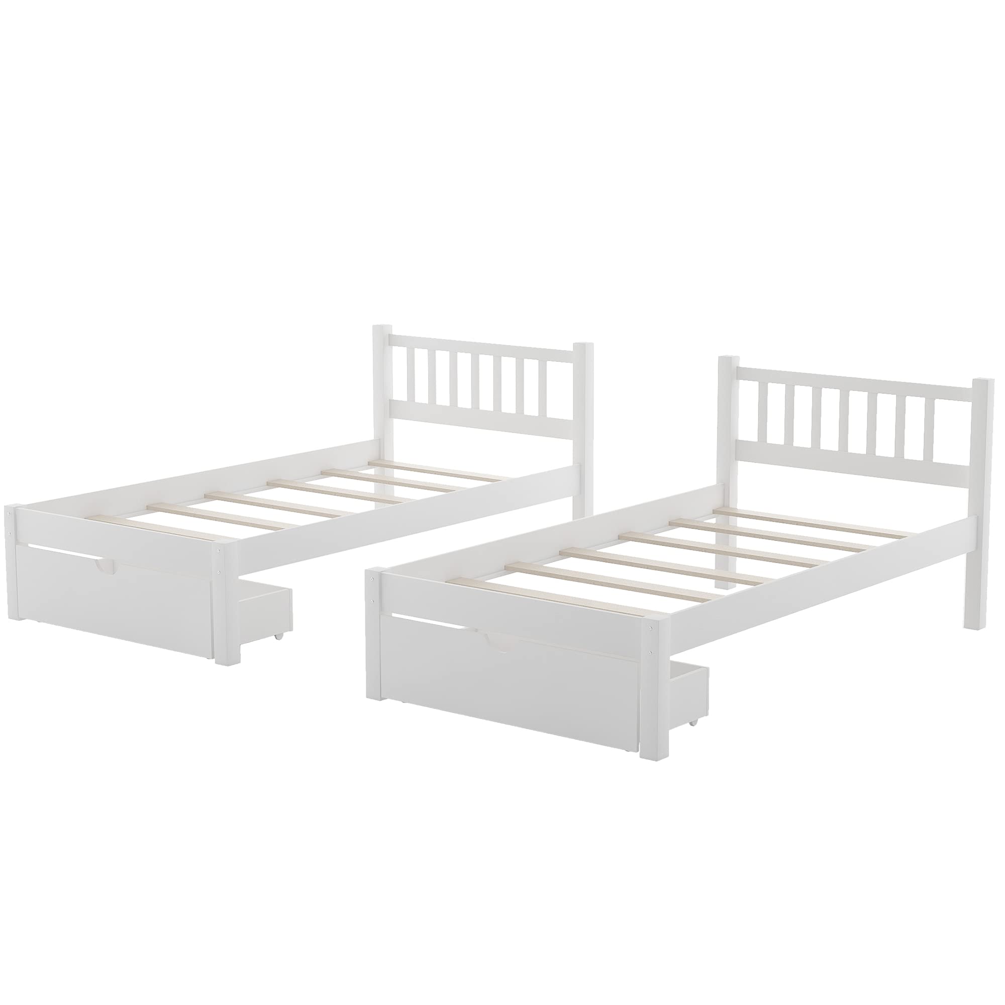 Wood Triple Bunk Bed with 3 Drawers & Guardrails - Full Over 2 Twin Bunk Bed for Family & Teens - No Box Spring Needed - Space Saving Kids Bedroom Furniture for Small Rooms & Vacation Homes