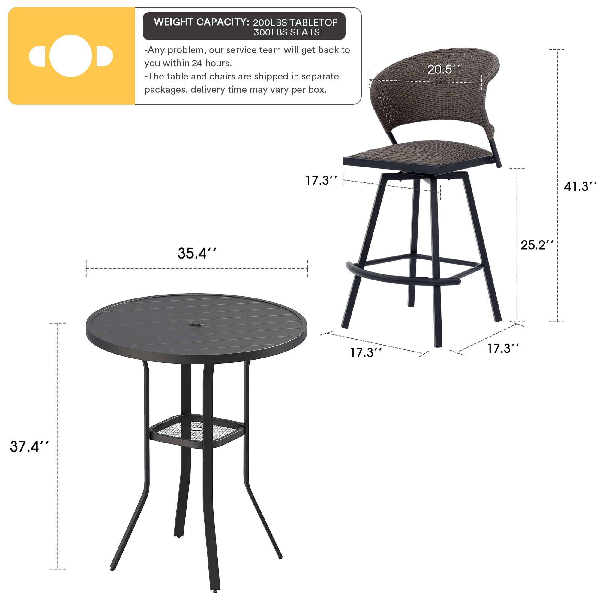 VICLLAX 3-Piece Outdoor Bar Set - 35.5