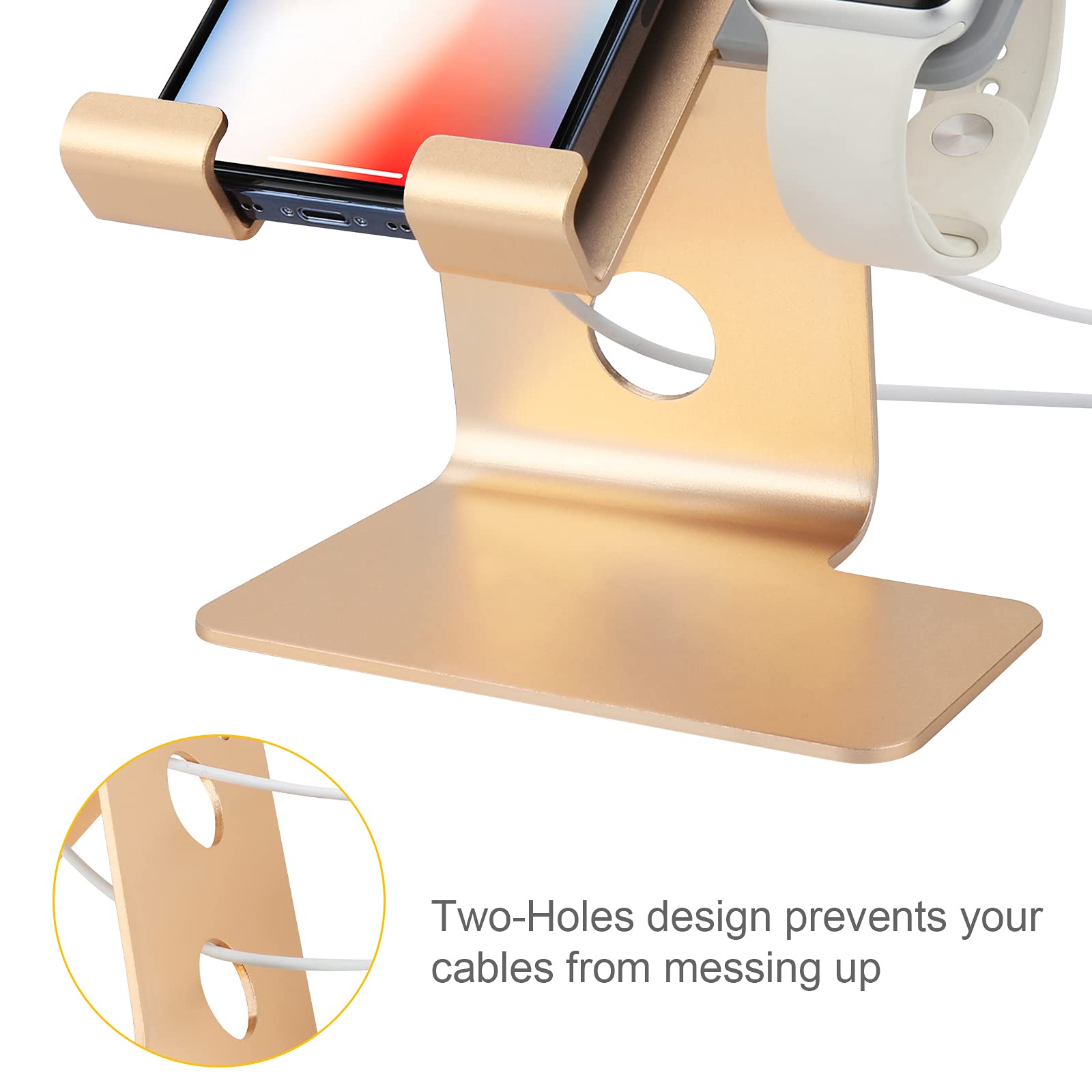 2-in-1 Magnetic Charging Stand for iPhone & Apple Watch - Magsafe Compatible Charger Dock Station for All iPhone & Apple Watch Series (Gold) | Perfect for Bedside, Office Desk & Travel Charging