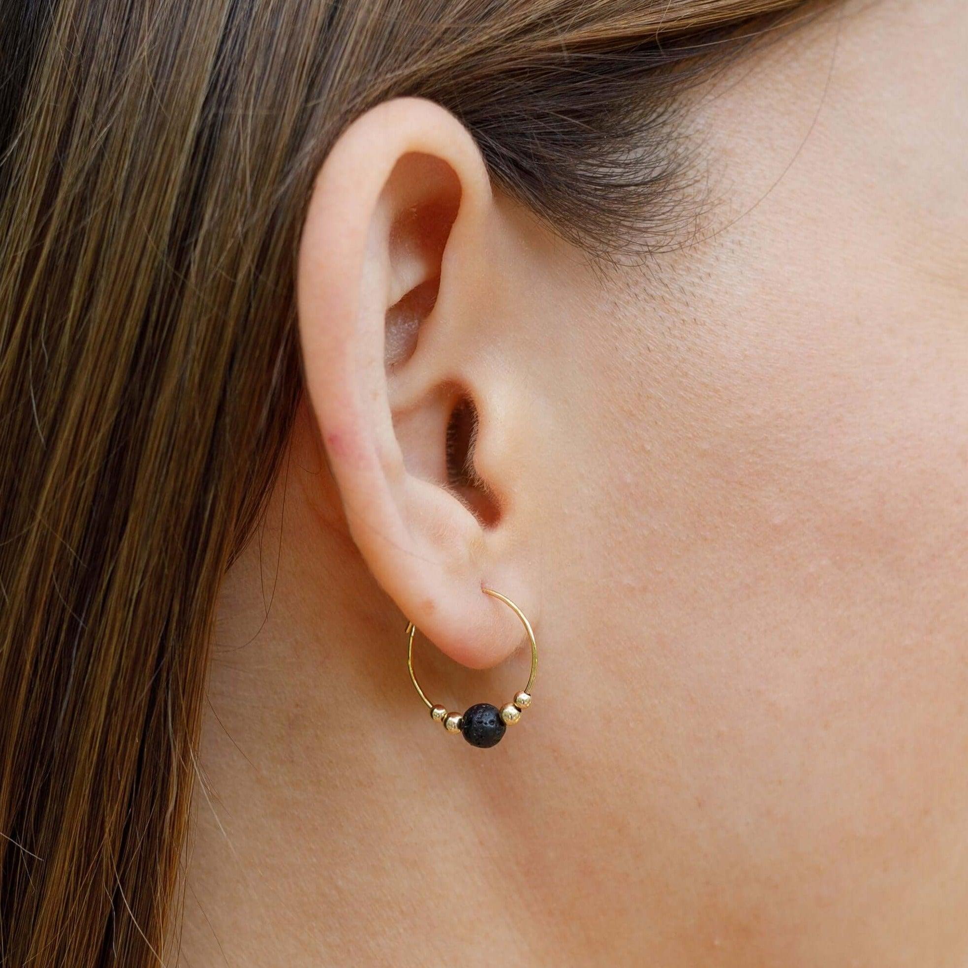 Tiny Lava Gemstone Bead Hoop Earrings for Women - Natural Stone Dainty Boho Jewelry - Perfect for Everyday Wear, Parties & Gifts