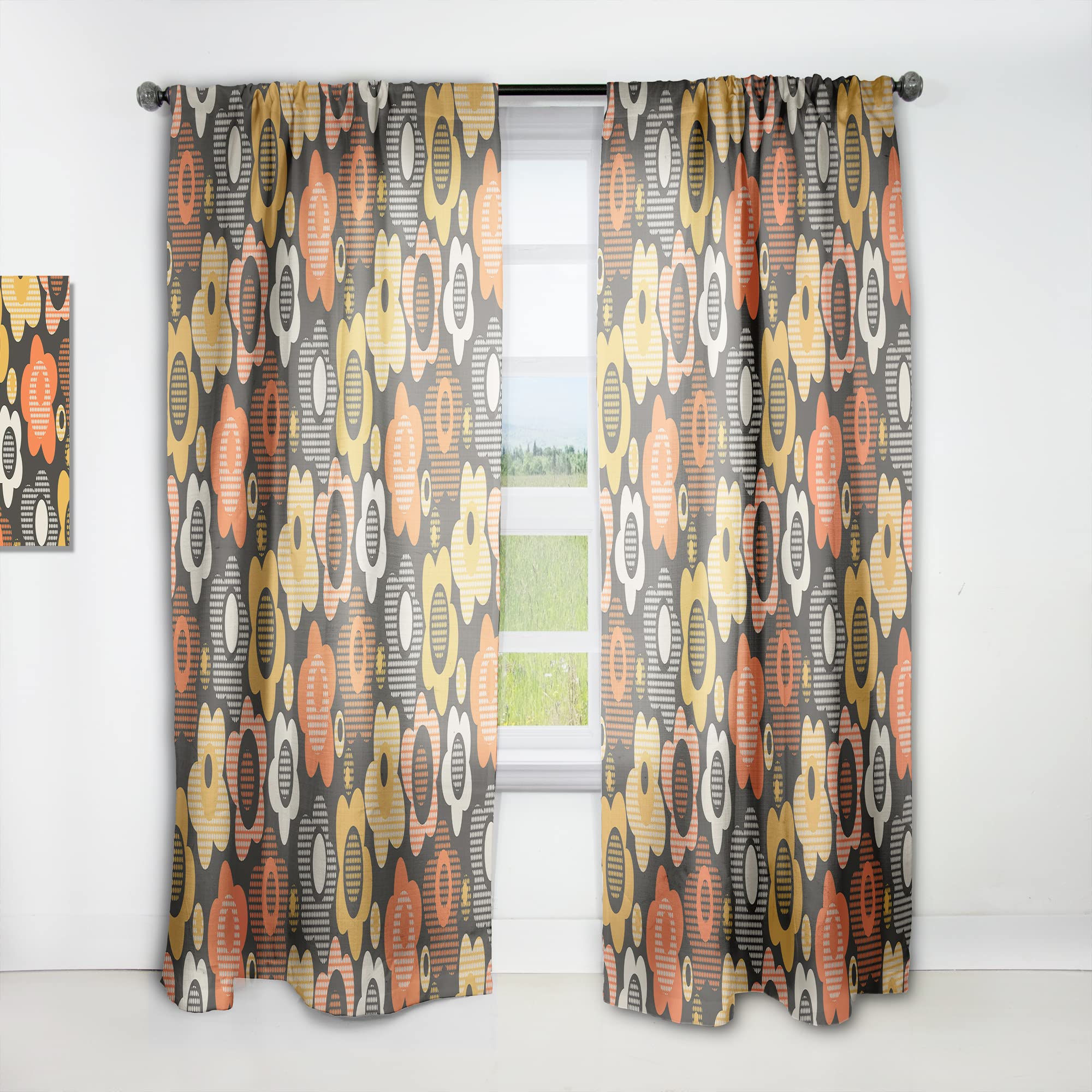Retro Floral Pattern VII Thermal Insulated Curtains - 52x108 Inch Single Panel Window Drapes for Bedroom & Living Room - Perfect for Home Decor, Light Blocking & Energy Saving