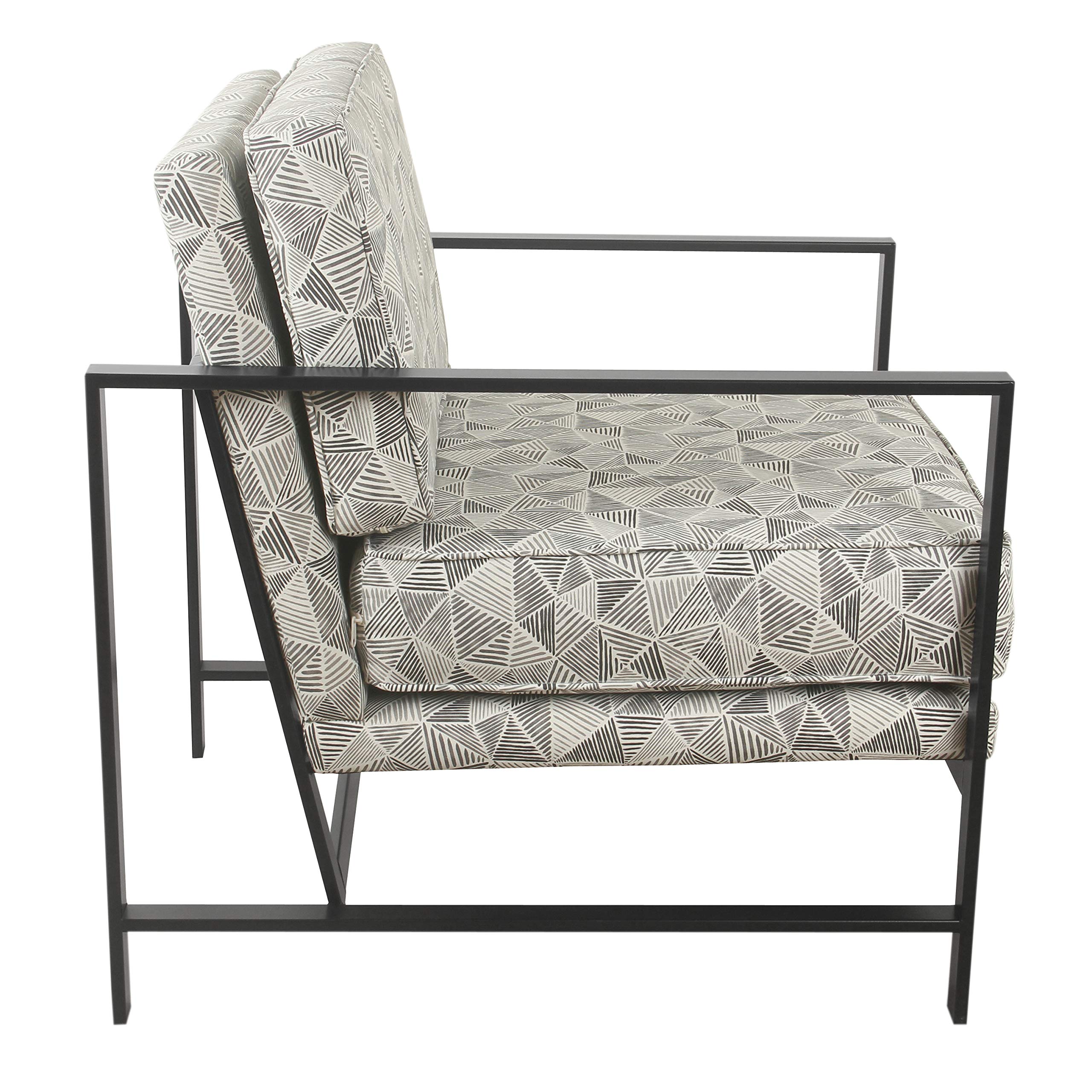 Hudson Modern Velvet Accent Chair with Sturdy Metal Frame - Gray Lines Upholstered Living Room Chair for Home Office, Lounge & Bedroom Decor