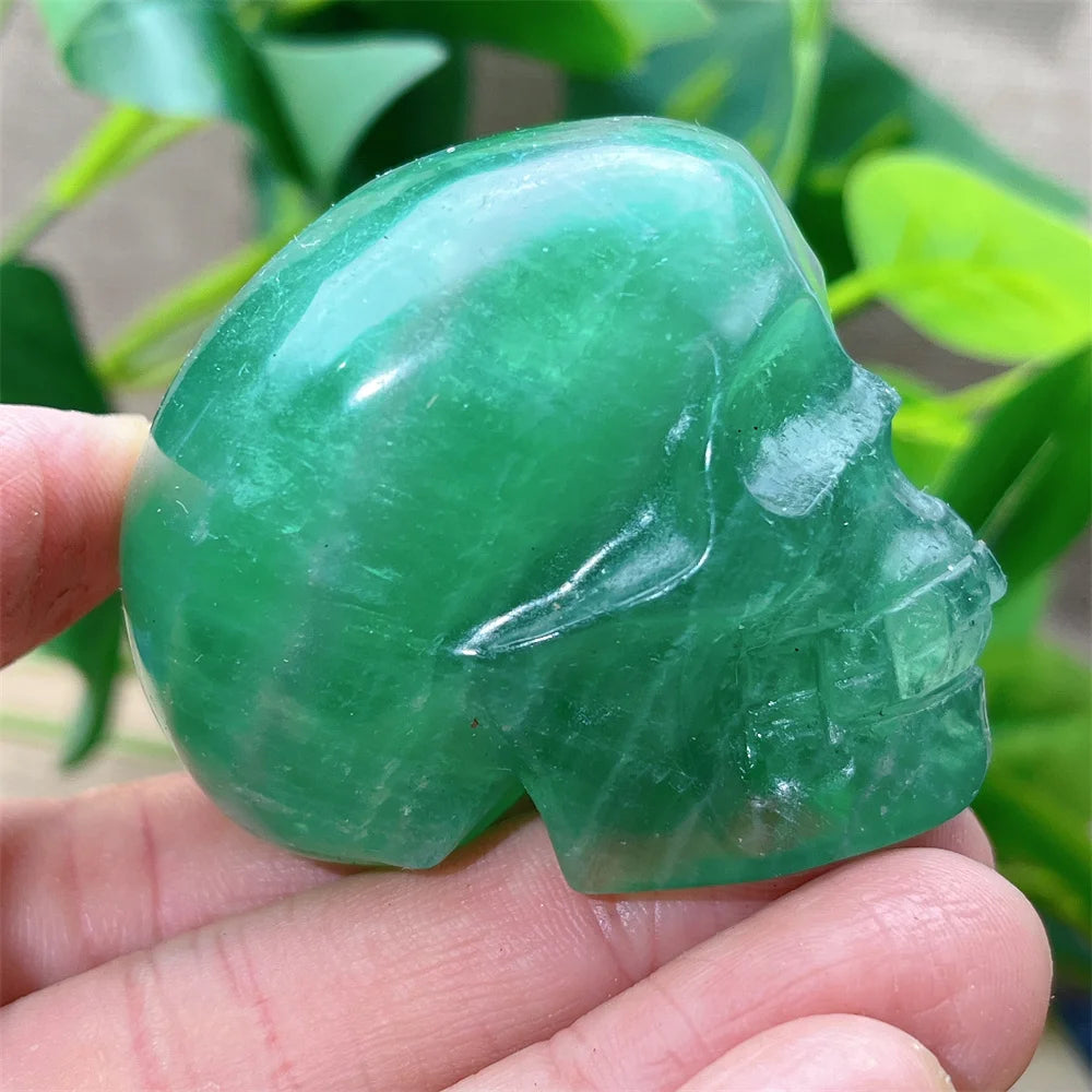 Natural Green and Purple Fluorite Crystal Skull Carving - Healing Stone, Quartz Mineral Gemstone for Spiritual Crafts, Home Decor, Meditation & Energy Work