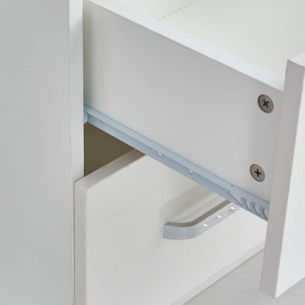 White Glossy Nightstand with 2 Drawers & LED Lights - Bedroom Side Table for Small Spaces