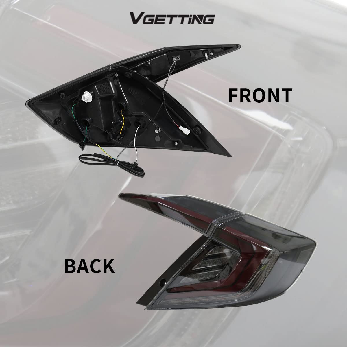 2016-2021 Honda Civic 10th Gen LED Tail Lights Assembly - Clear Lens with Turn Signal, DRL & Brake Light | Rear Lamp Replacement for Sedan Models | Perfect for Night Driving & Car Upgrades