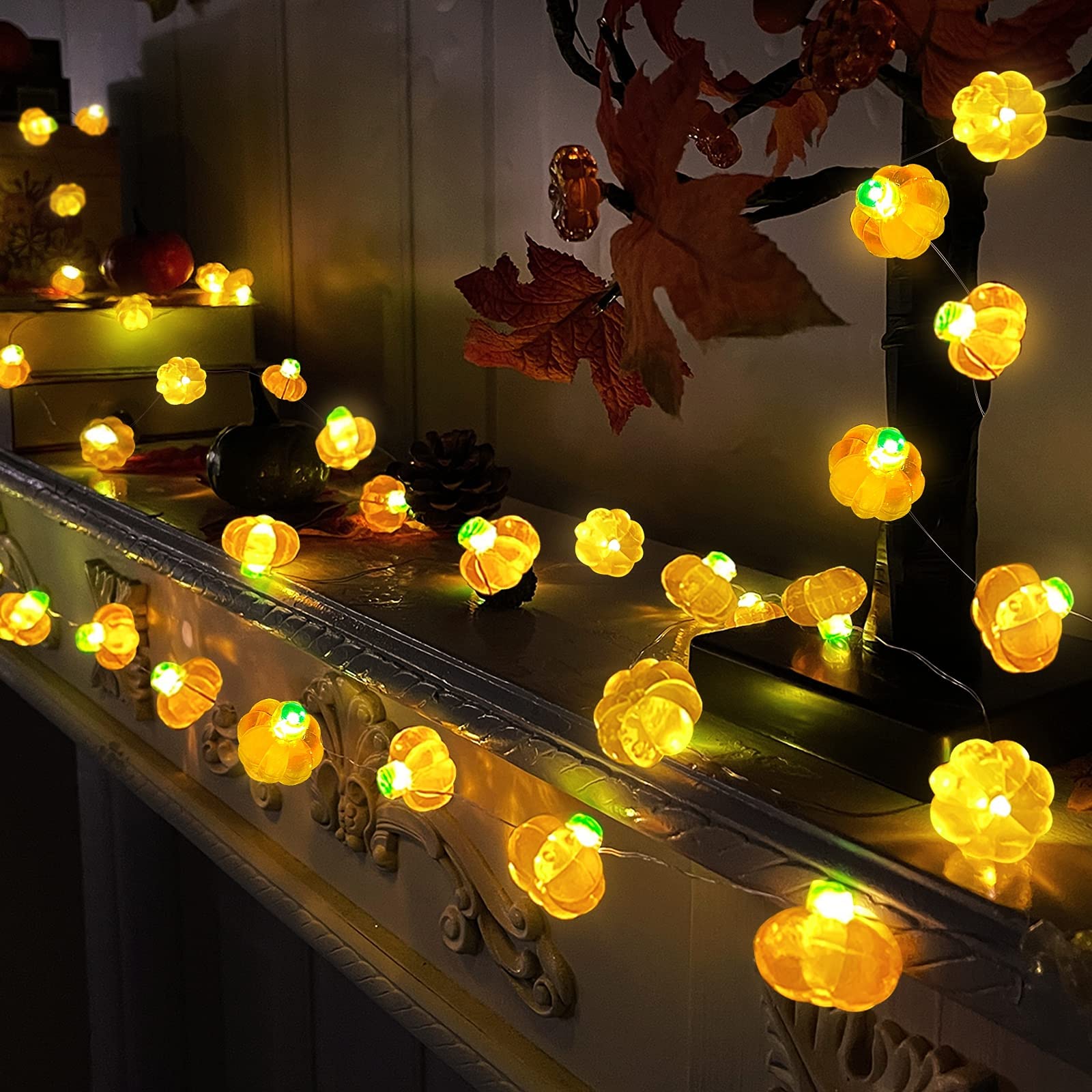 TURNMEON 40LED 13Ft Thanksgiving String Lights - 3D Pumpkin Lights Battery Operated for Indoor Outdoor Fall Decor | Perfect for Thanksgiving, Halloween, Autumn Harvest Home & Party Decorations
