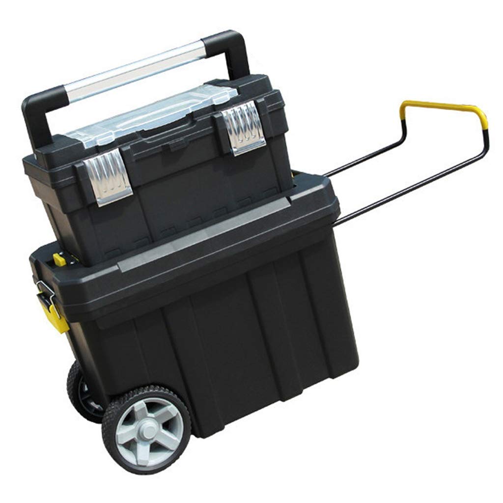 Portable Rolling Toolbox Organizer with Handle & Removable Top Tray - Double Layer Plastic Storage Box for Garage Tools & Small Parts | Perfect for DIY Projects, Home Repairs & Professional Workspaces
