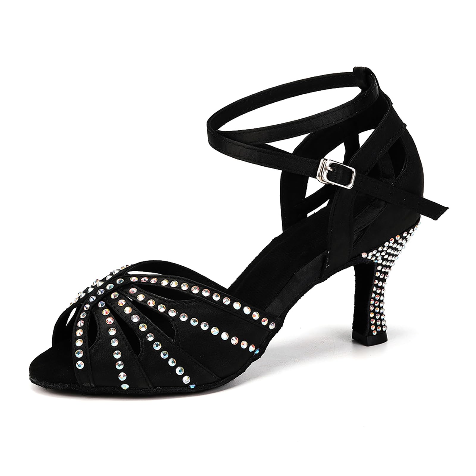 YKXLM Women's Latin Ballroom Dance Shoes with Rhinestones - 3 Inch Heel Salsa Dancing Shoes with Suede Sole | Perfect for Salsa, Tango, Bachata & Ballroom Competitions