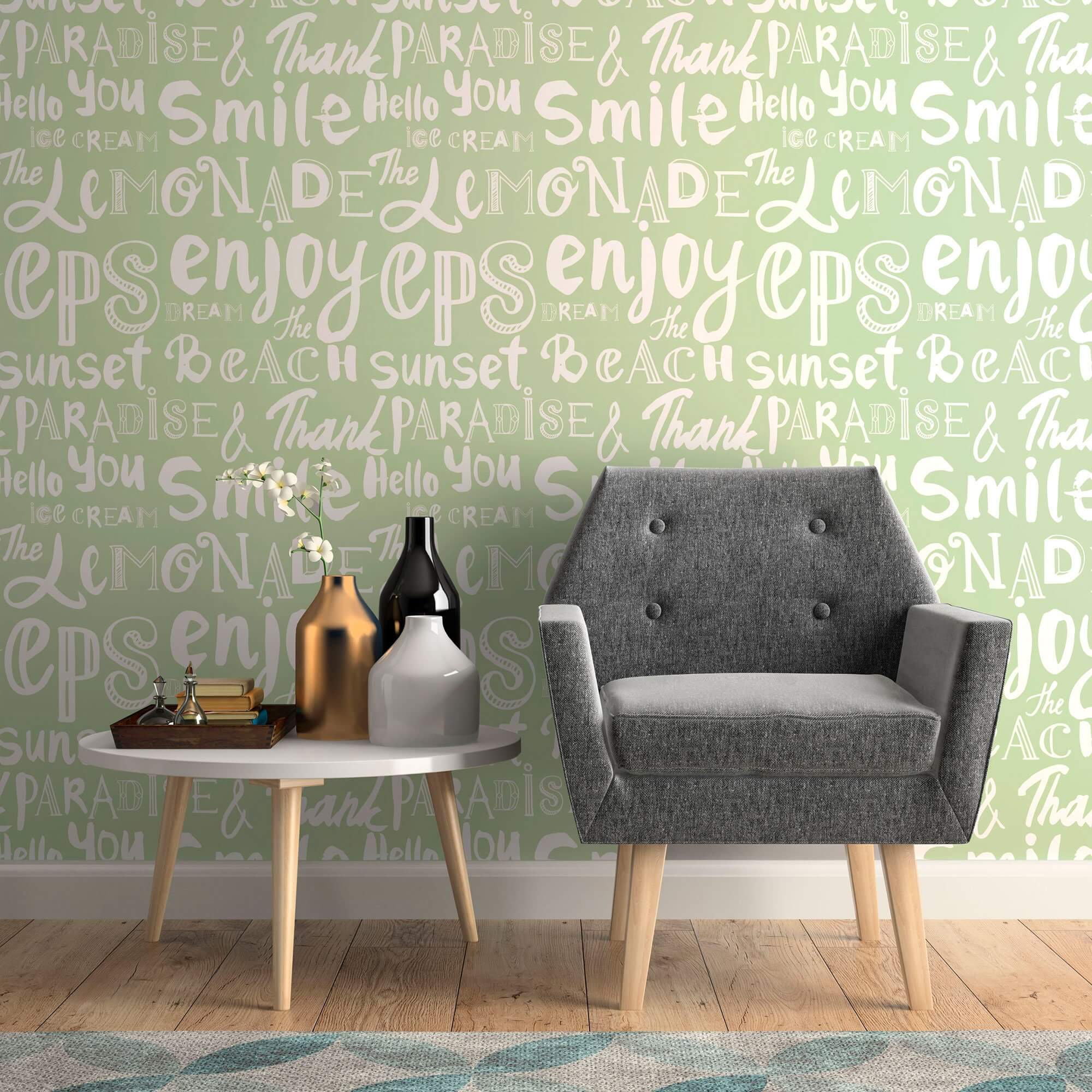 Green Handwriting Peel and Stick Removable Wallpaper for Teens - Self-Adhesive Decorative Wall Covering for Bedrooms, Dorm Rooms & Study Spaces