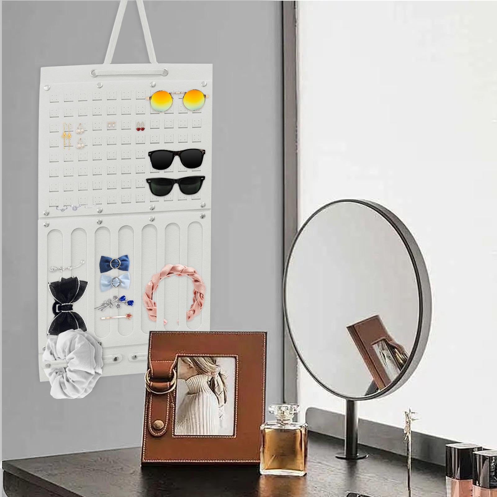 Girls Hair Accessories Organizer - Large Felt Wall Mount Storage Bag for Hair Ties, Clips & Jewelry | Perfect for Bedroom, Bathroom & Travel Organization