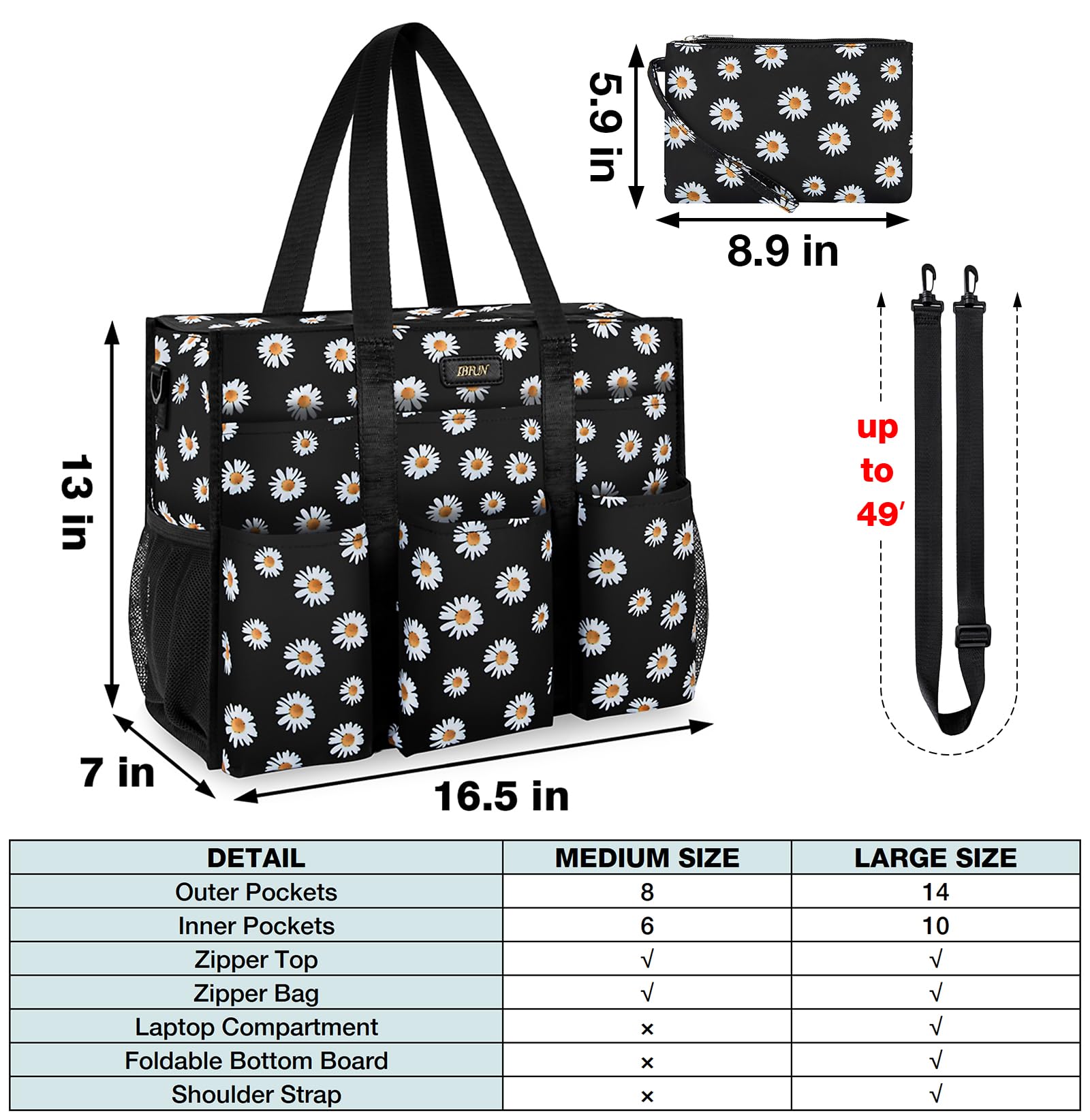 IBFUN 14/24 Pocket Zip Top Tote Bag for Teachers & Work Women - Office & Commute