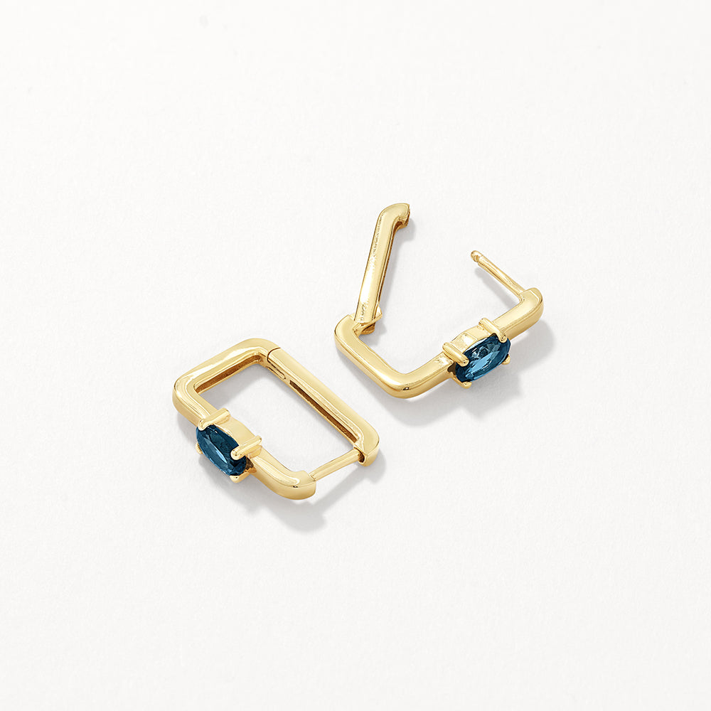 Blue Topaz Gold Paperclip Hoop Earrings for Women - Elegant Dainty Everyday Jewelry for Work, Date Night & Special Occasions