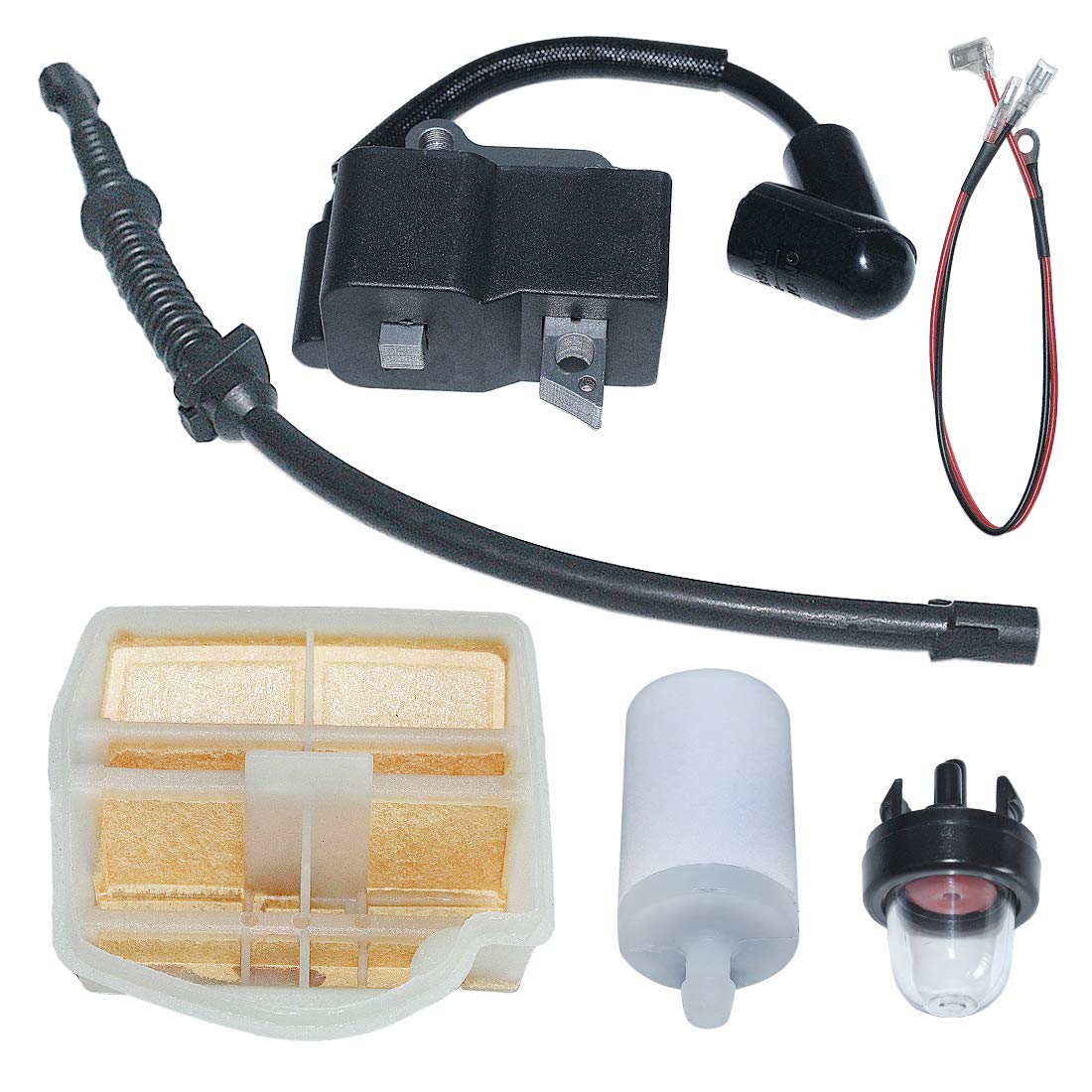 AUMEL Ignition Coil Air Fuel Filter Line Primer Bulb Kit - Compatible with Husqvarna 445 450 450E Chainsaw - Replacement for 573935701 & 544080803 - Perfect for Chainsaw Maintenance & Repair