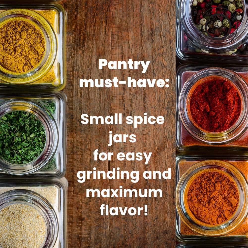 Premium Clear Square Glass Spice Jar with Adjustable Grinder Cap - 4oz BPA-Free Refillable Container for Pepper, Salt, Herbs & Sugar | Food Grade, Dishwasher Safe | Perfect for Kitchen, Pantry Organization & Gourmet Cooking | Handcrafted in USA