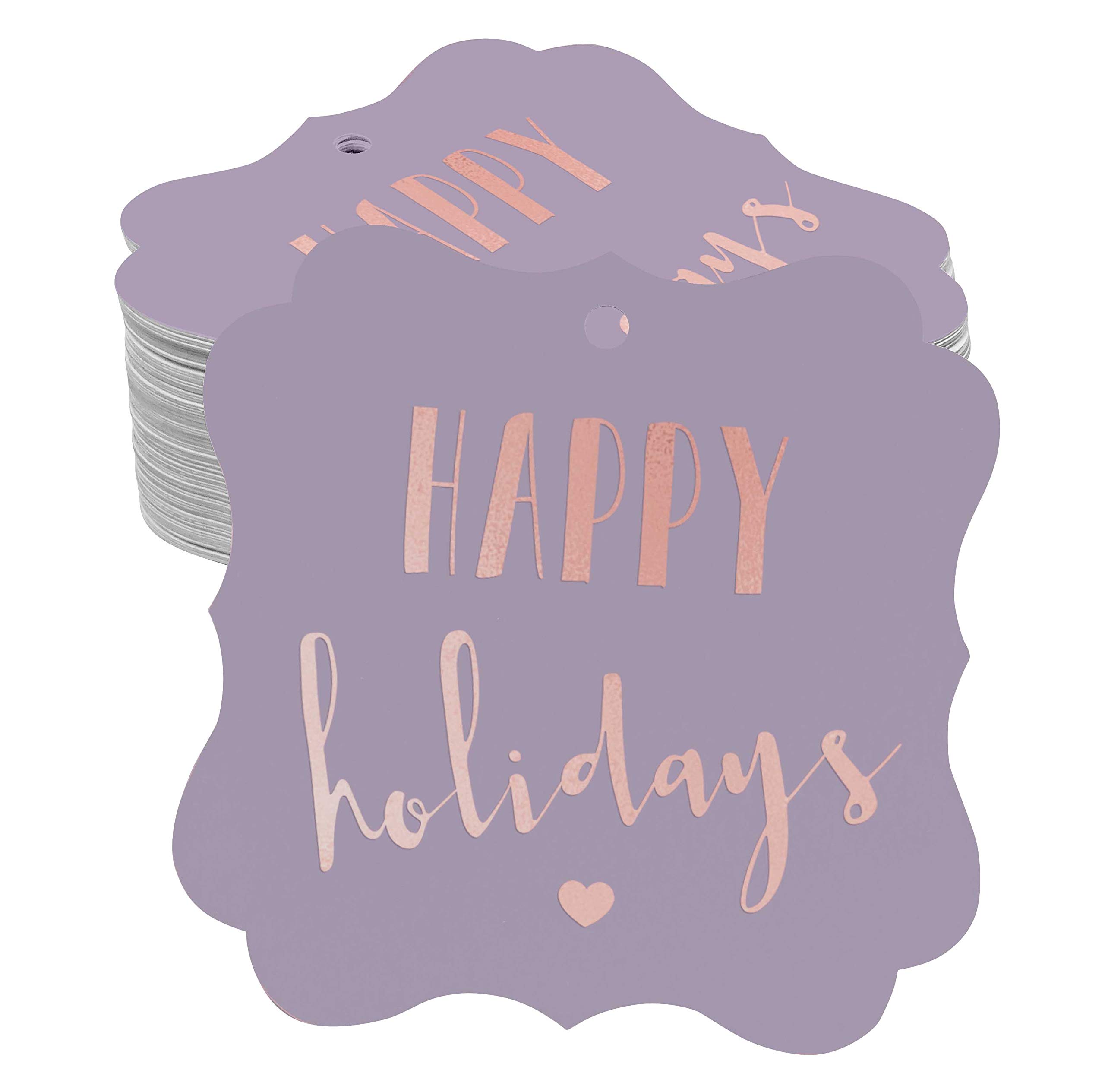 50 Pack Rose Gold Foil Bracket-Shaped Gift Tags - Elegant Holiday Party Favor Tags for Christmas, Weddings & Baby Showers - Perfect for Gift Wrapping, Scrapbooking & DIY Crafts