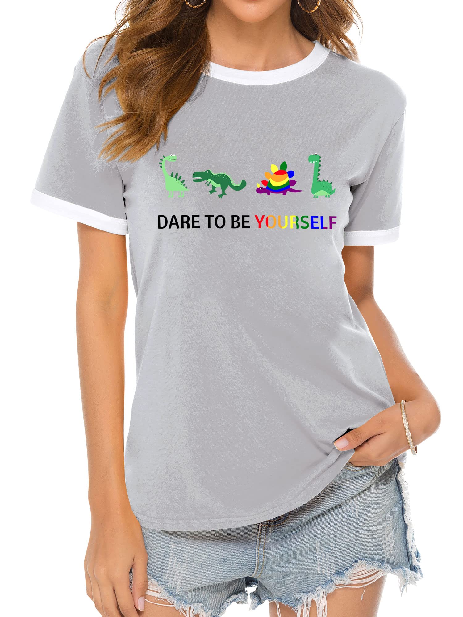 **Cute Dinosaur T-Shirts for Women - Funny Colorful Cartoon Dino Graphic Tee - Crew Neck Casual Shirt Tops for Everyday Wear & Gifts**    (或更简洁版本)   **Women's Funny Dinosaur T-Shirt - Colorful Cartoon Dino Graphic Tee - Casual Crew Neck Top for Daily Wear & Gifts**    （根据Google SEO规范优化要点：核心关键词前置、避免重复词、突出产品属性+使用场景）