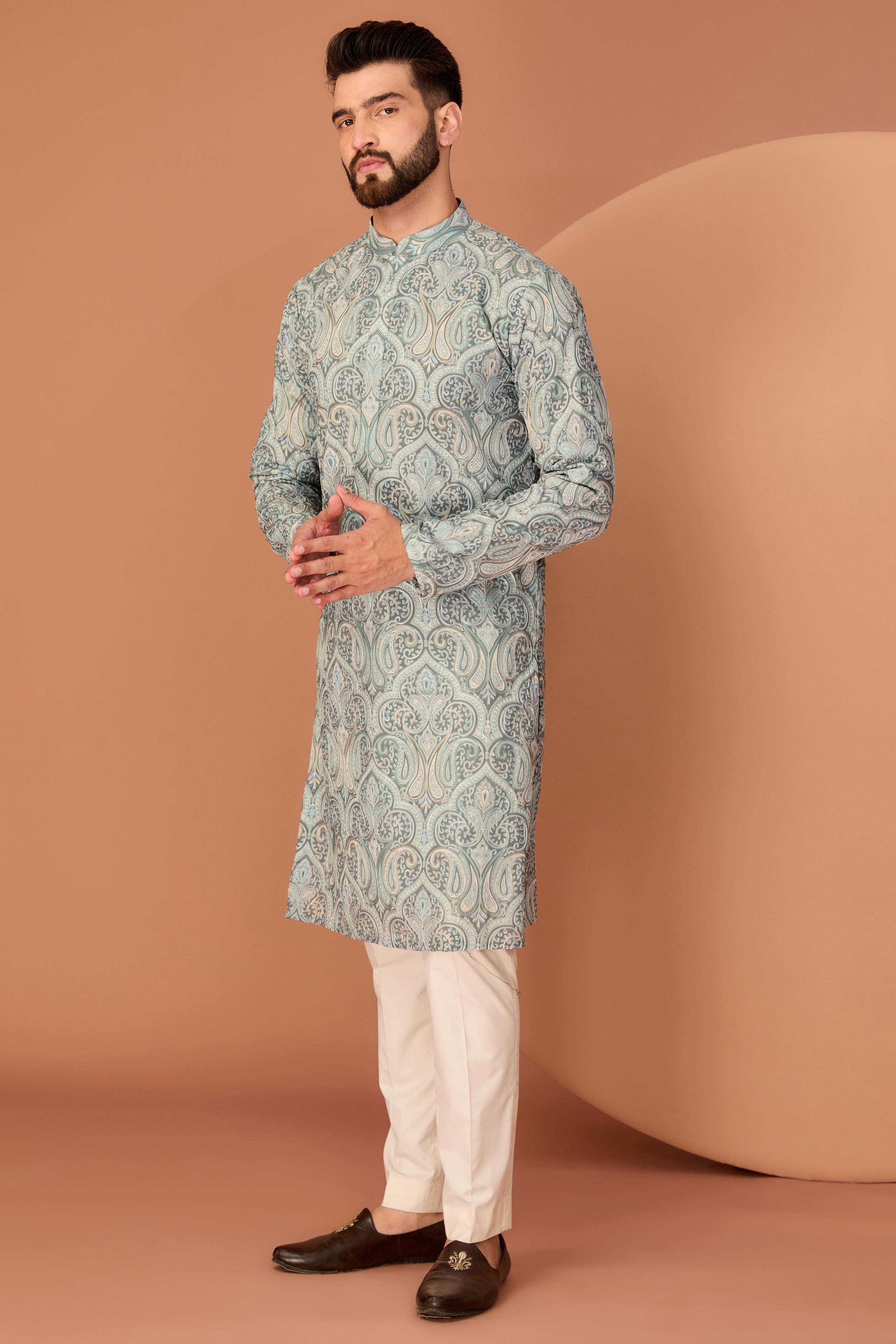 Elegant Mint Green Kashmiri Embroidered Chikankari Kurta for Women | Handcrafted Traditional Indian Tunic | Perfect for Festivals, Weddings & Casual Wear