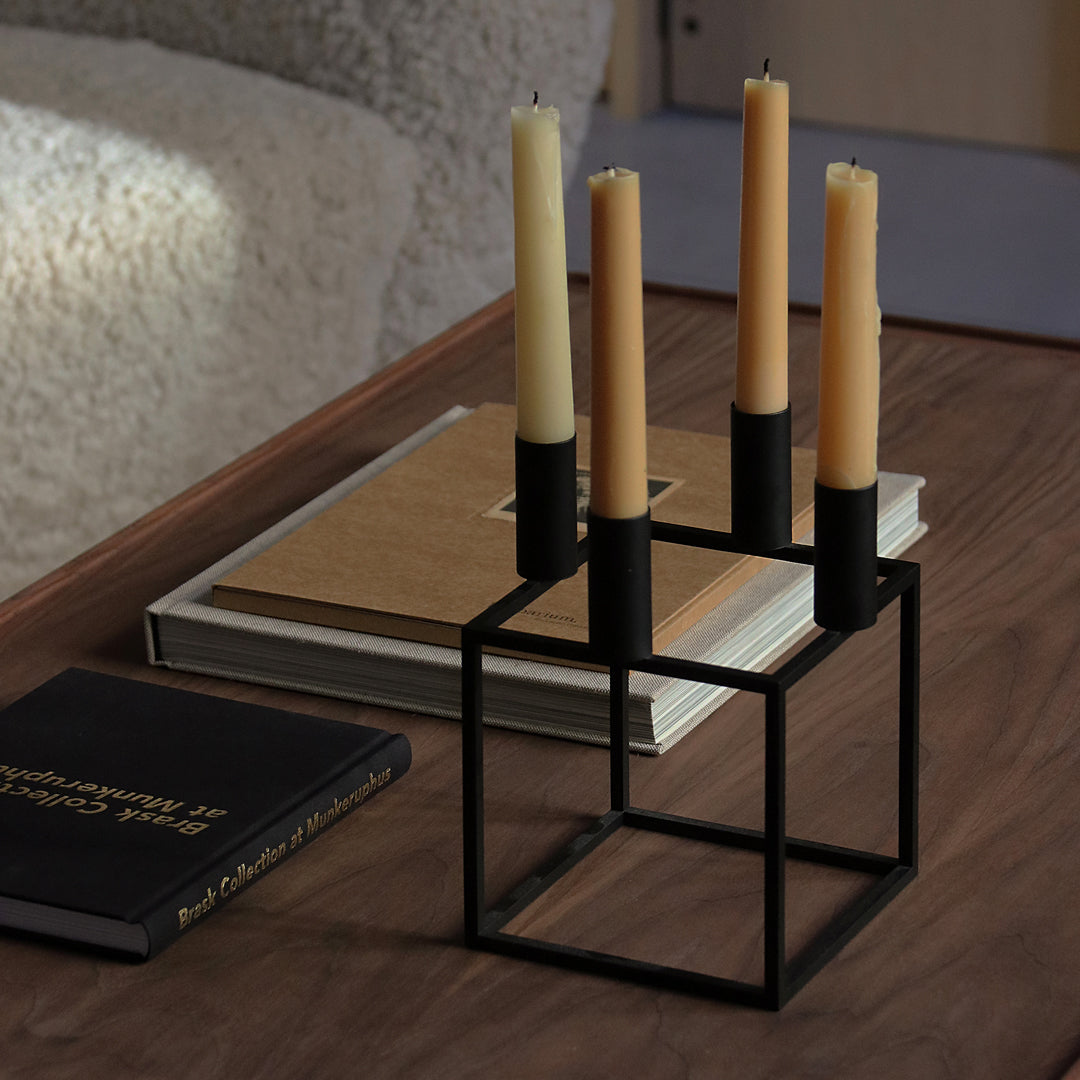 Kubus 4 Modern Candle Holders - Elegant Glass Tealight Centerpiece for Home Decor, Wedding, Dining Table & Romantic Ambiance