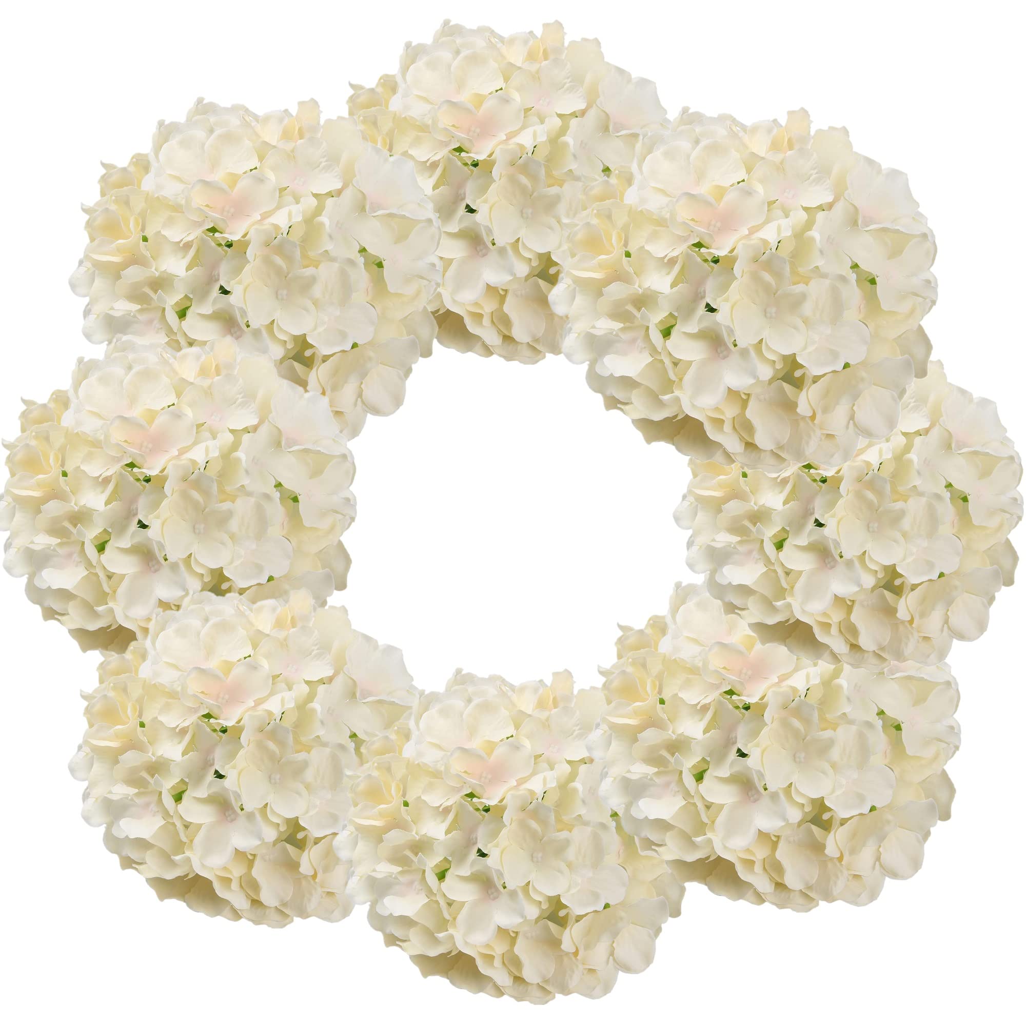 10pcs Artificial Hydrangea Silk Flower Heads with Stems - Realistic Champagne Colored Fake Flowers for Wedding Decor, Home Party, Baby Shower, Centerpieces & DIY Floral Arrangements