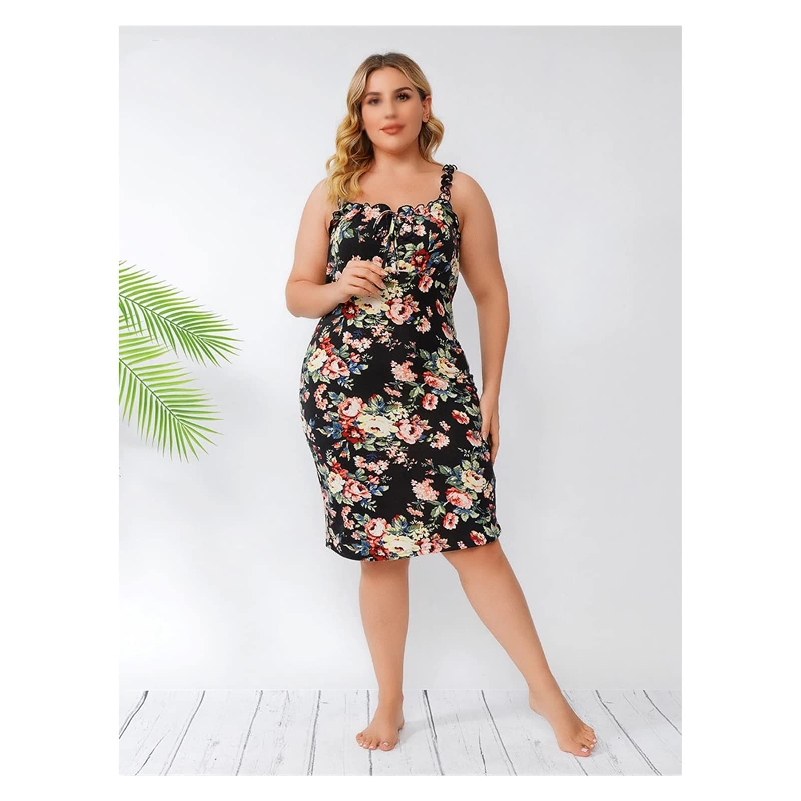 Plus Size Floral Print Tie Front Spaghetti Strap Dress for Women | Boho Beach Casual Summer Bodycon Dress | Slim Fit & Comfortable | Perfect for Vacations, Date Nights & Outdoor Parties (Color: A, Size: XL)