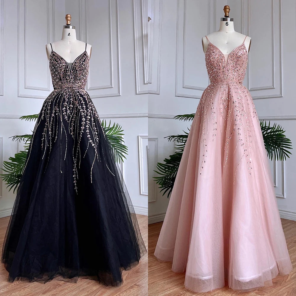 Elegant Dubai Arabic Long A-Line Spaghetti Strap Prom Dress for Graduation, School Party & Celebrity Events - Perfect for Formal Occasions, Homecoming & Special Celebrations