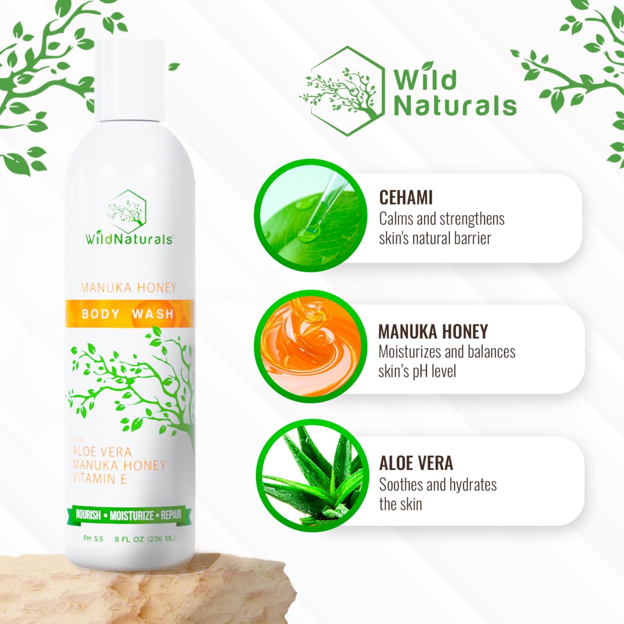 Organic Manuka Honey Body Wash for Eczema & Psoriasis - Vegan, Sulfate-Free - Skin Relief & Care
