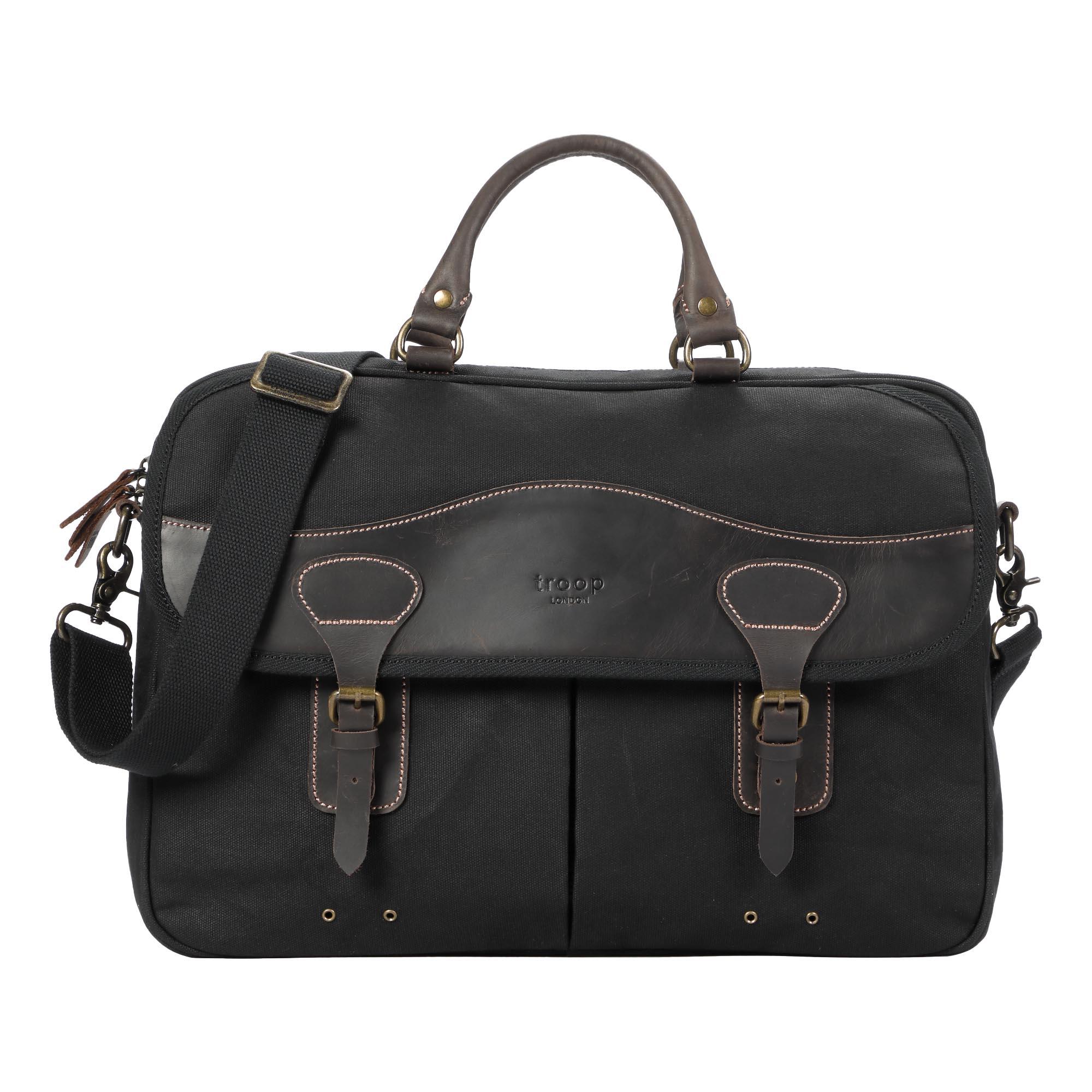 TRP0545 Troop London Heritage Canvas Messenger Bag - Durable 15” Laptop Shoulder Bag for Men & Women - Perfect for Work, Travel & College - Business Briefcase with Top Carry Handle