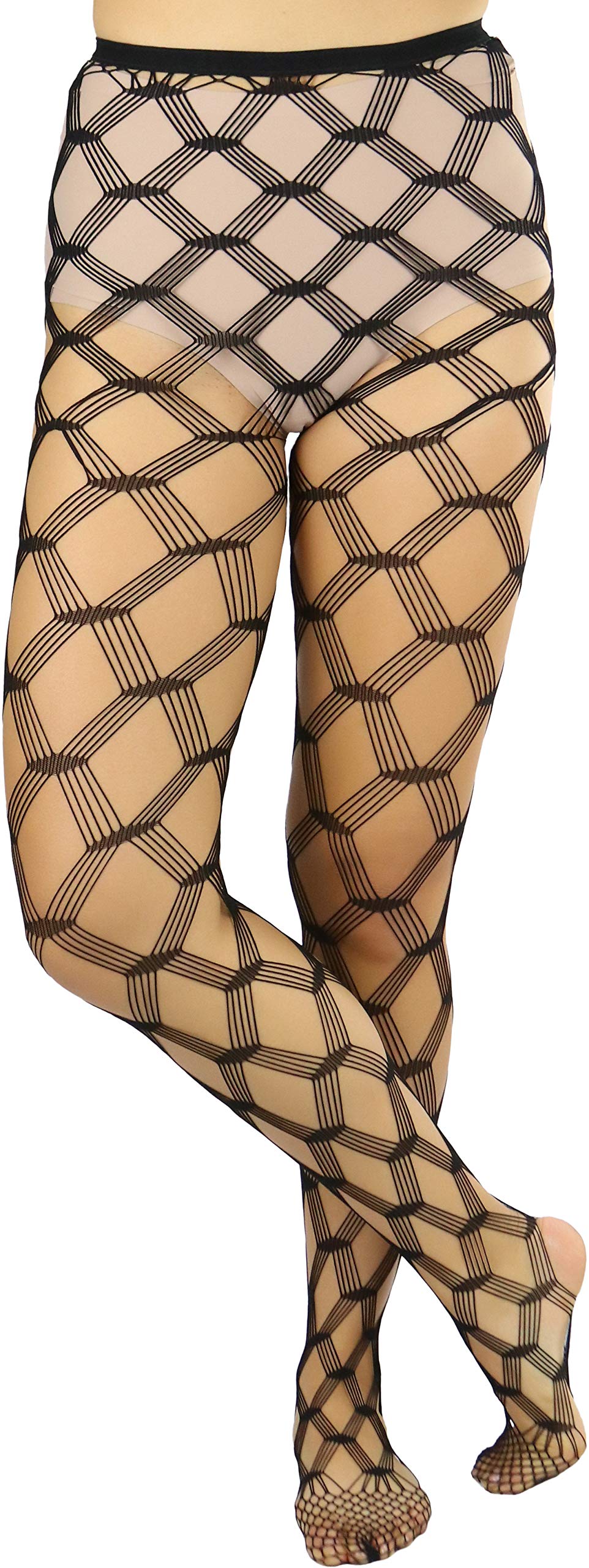 ToBeInStyle Women's Diamond Mesh Pantyhose Stockings - Sexy Sheer Tights for Party, Date Night & Special Occasions