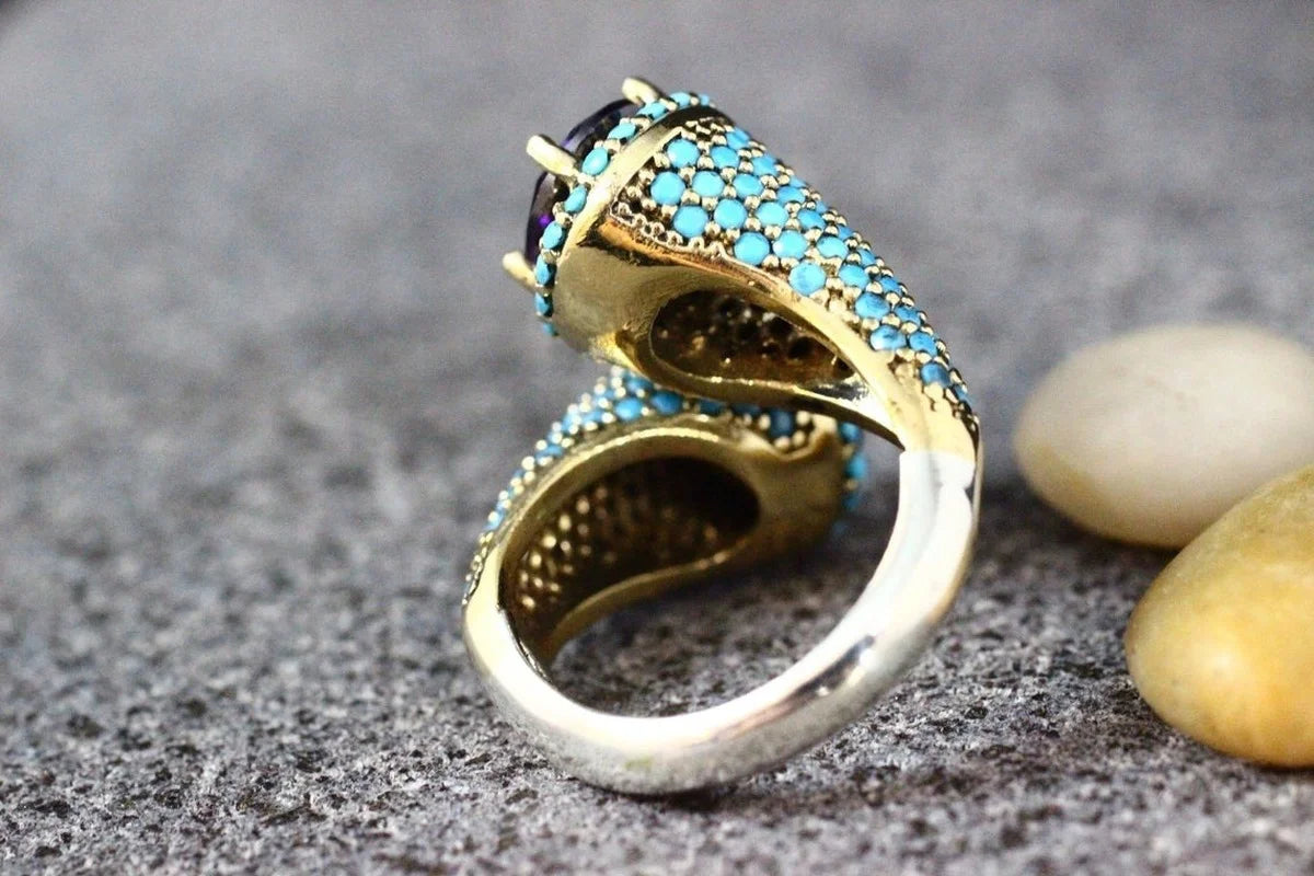 Gem Turquoise Ring for Women - Handmade Sterling Silver Boho Jewelry - Perfect for Gifts, Weddings & Everyday Wear