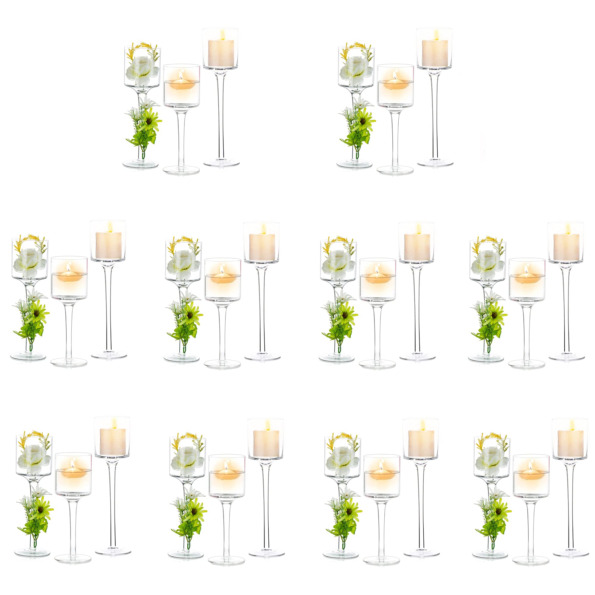 10-Pack Tall Glass Tealight Candle Holders - Floating & Pillar Candle Holders for Wedding Centerpieces, Home Decor, Party Tables - Elegant Table Decorations for Romantic Dinners & Special Events