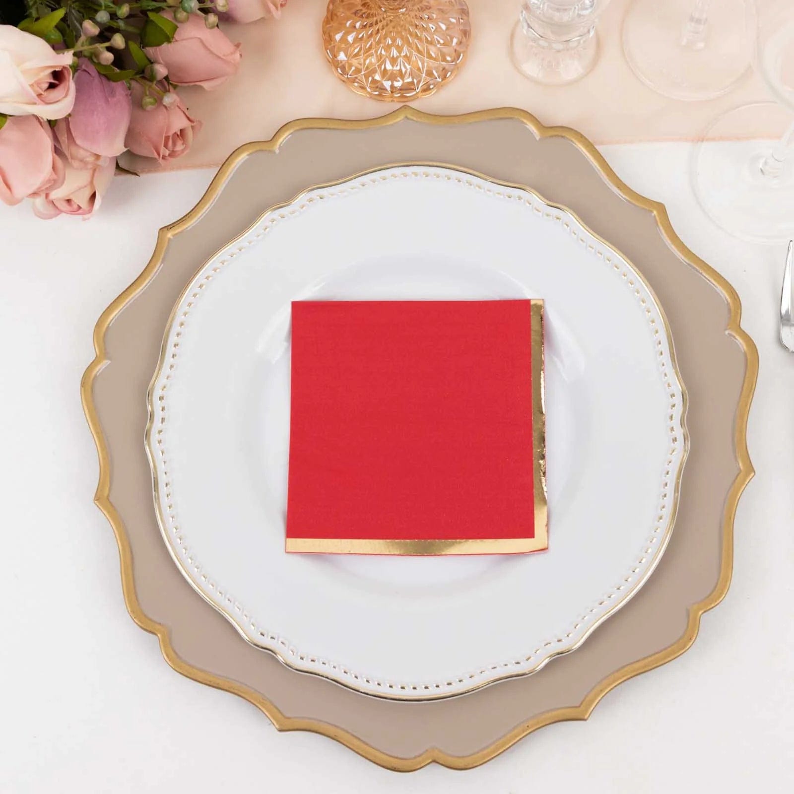 50 Soft 2-Ply Disposable Dinner Cocktail Napkins with Gold Foil Edge - Elegant Party Tableware for Weddings, Events & Home Entertaining