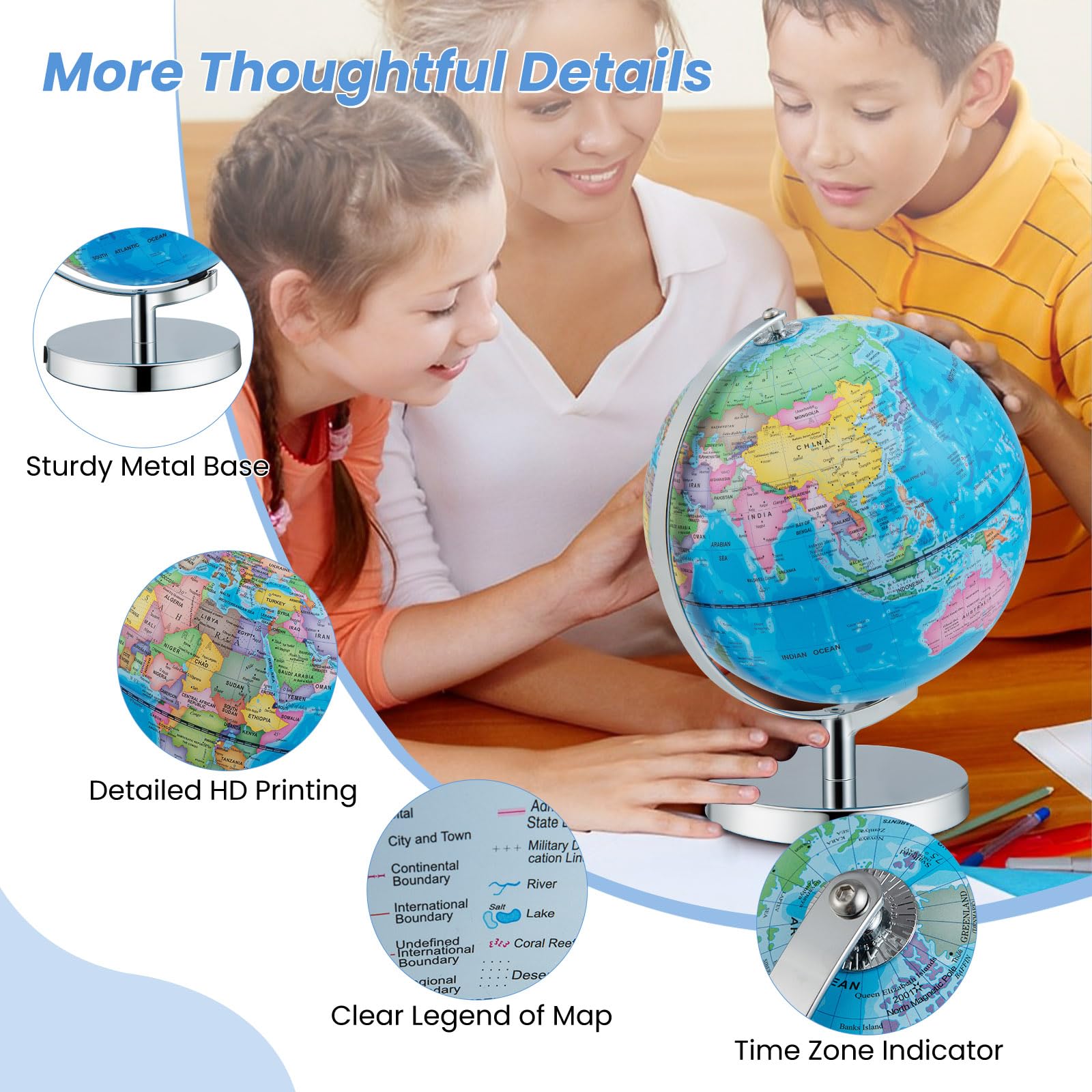 Goplus 9-Inch Illuminated World Globe with Stand - Rotating 3-in-1 Educational Globe with Constellation Stars & LED Night Light - Perfect for Geography Learning, Classroom Decor, Office Display, and Kids Bedroom Night Light