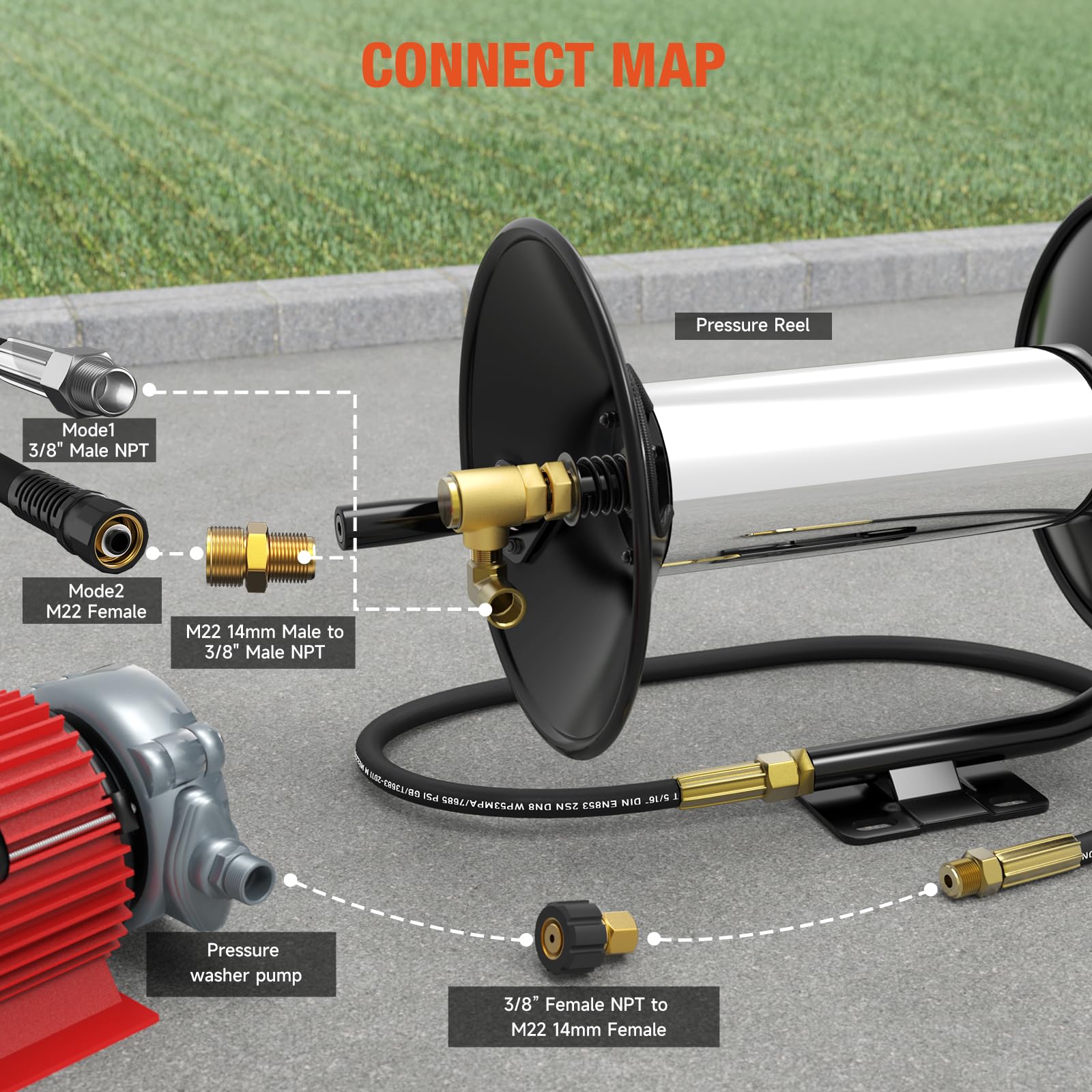 **100FT Heavy Duty Pressure Washer Hose Reel with Hand Crank - 3/8