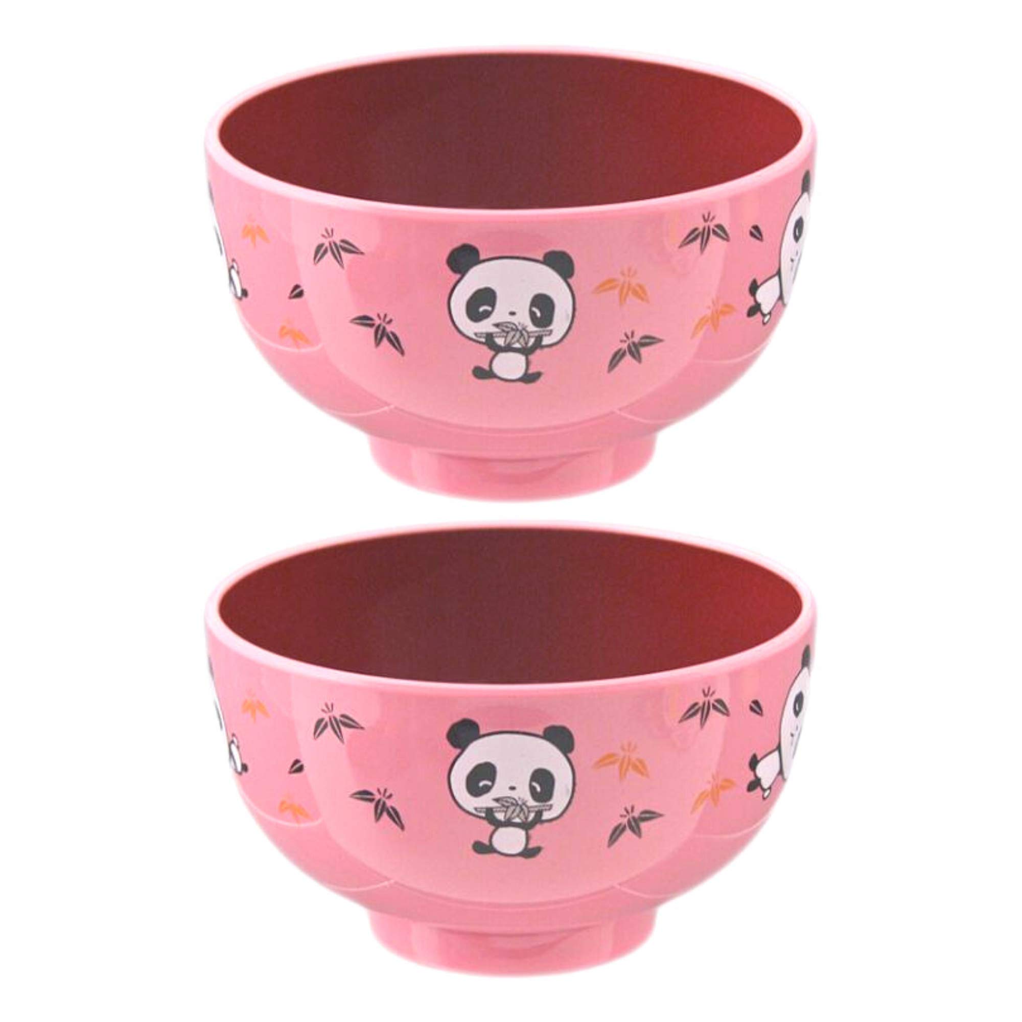 Needzo Pink Plastic Panda Noodle Bowl Set - 2 Pack Japanese Style Bowls for Cereal, Snacks, Rice (3.75 x 2.75 Inches) - Cute Panda-Themed Dishes for Kids, Parties, and Asian Cuisine