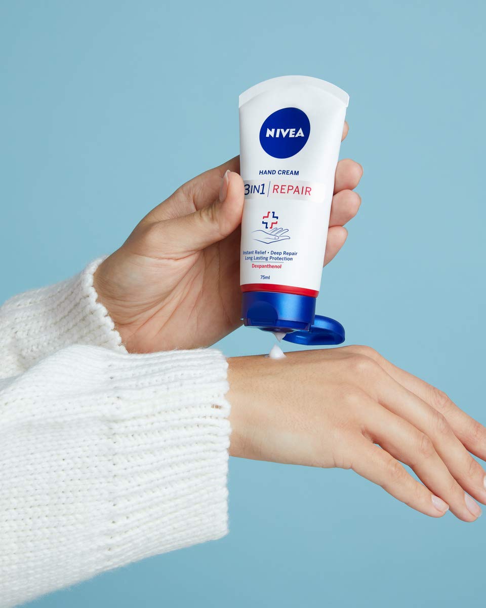 NIVEA 3-in-1 Hand Cream (75ml) for Dry Cracked Hands - Intensive Care with Dexpanthenol - Perfect for Winter & Daily Use