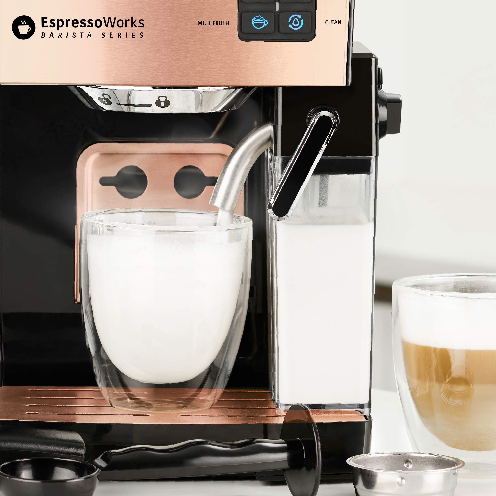 EspressoWorks 19-Bar Professional Espresso Machine with Milk Frother - 10-Piece All-in-One Coffee Maker Set for Latte & Cappuccino - 1250W Fast Heating - Perfect for Home & Office Use - Rose Gold (Ideal Coffee Gift Set)