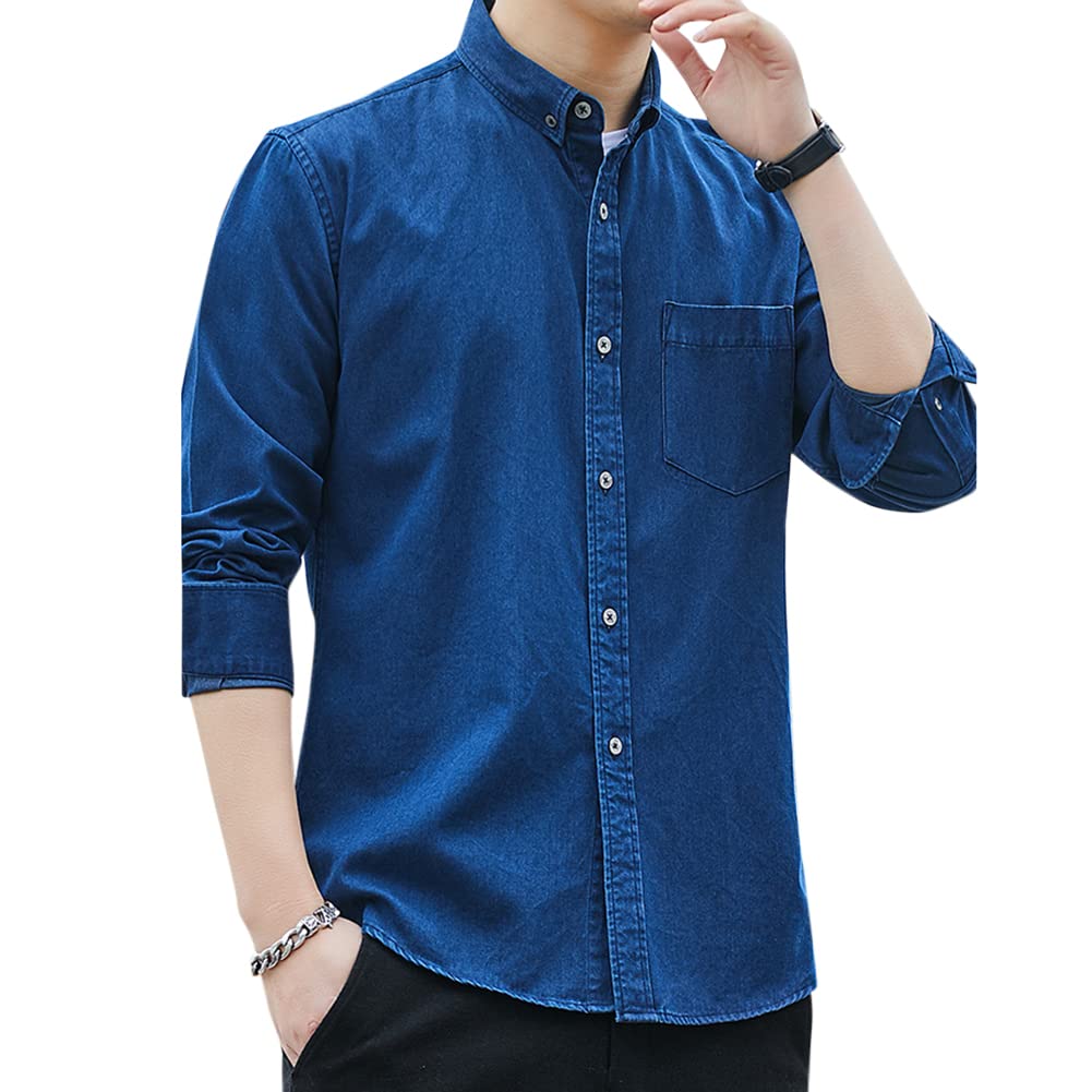 Boyland Men's Denim Shirt - Long Sleeve Button Down Collar Casual Work Shirt with Pocket | Perfect for Office, Outdoor Activities & Everyday Wear