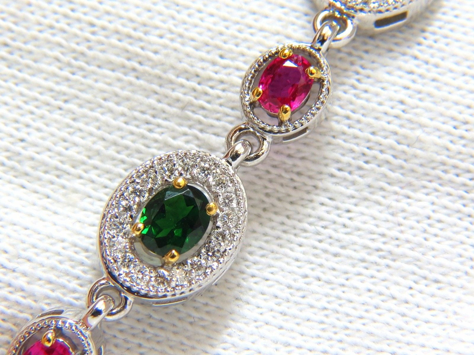5.27ct Natural Tsavorite Ruby & Diamonds Cluster Link Bracelet - Elegant Jewelry for Women, Perfect for Parties, Weddings & Special Occasions