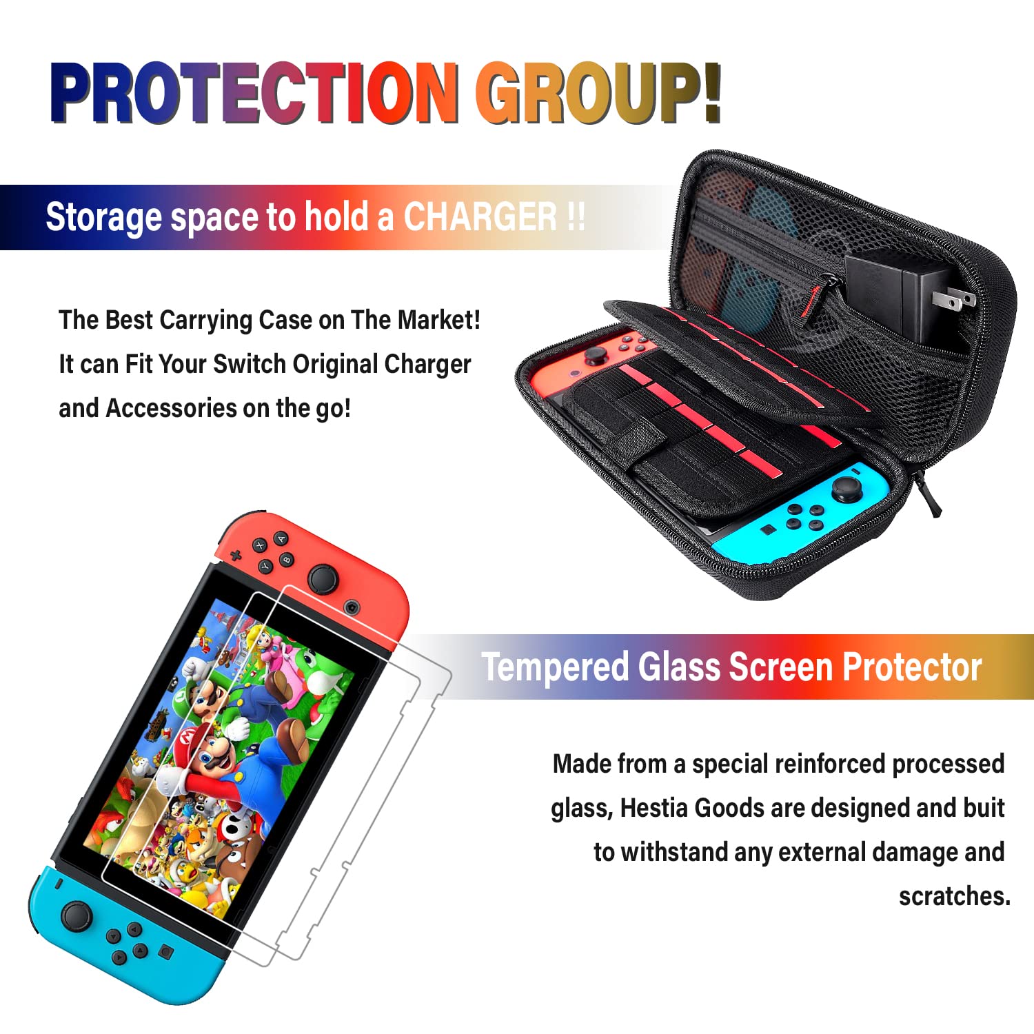 Deruitu 18-in-1 Nintendo Switch Accessories Bundle - Includes Carrying Case, Screen Protector, Playstand, Game Case, Joystick Caps, Charging Dock & Steering Wheel (Red) | Perfect for Travel, Gaming Parties & Home Entertainment