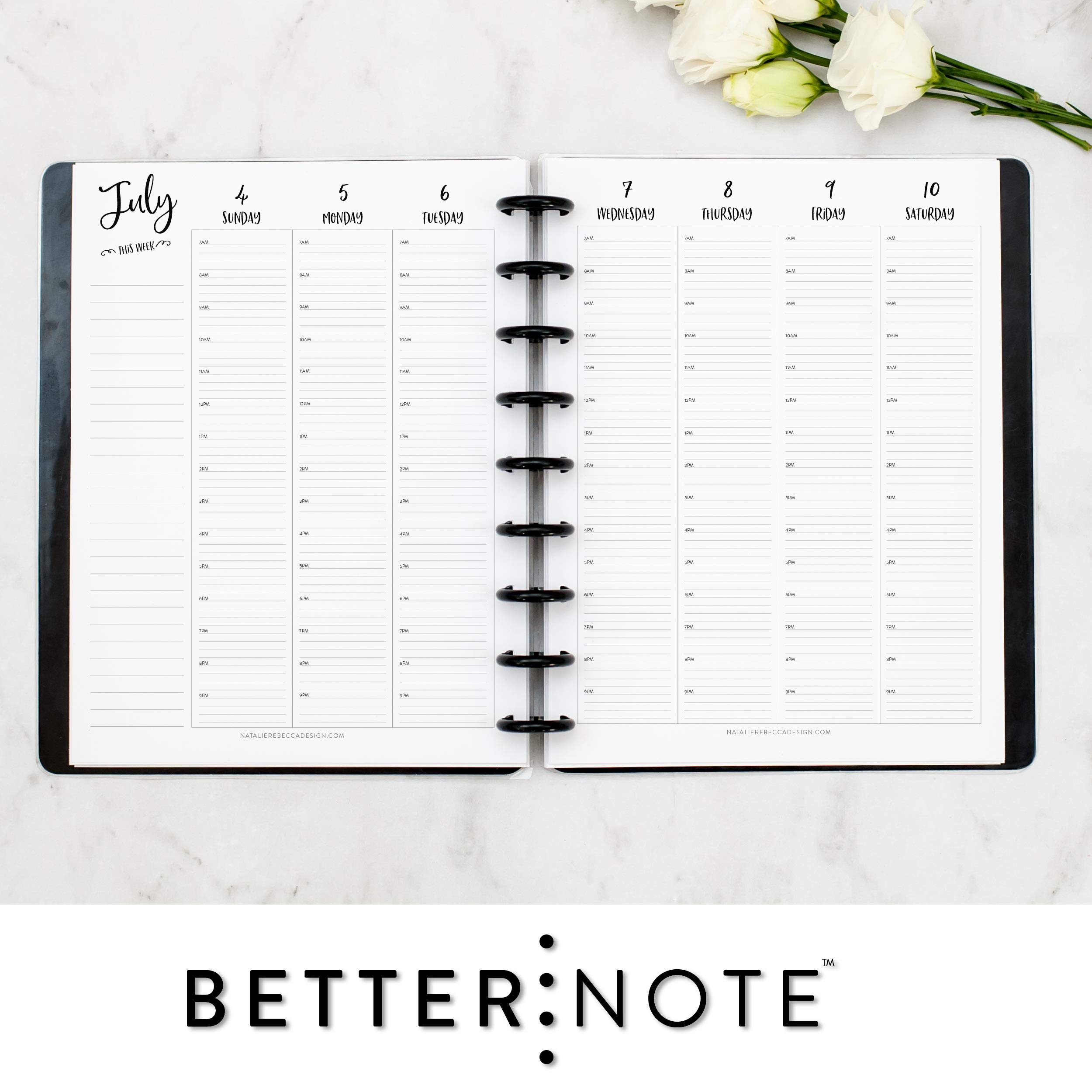 BetterNote July 2025 - June 2026 Academic HOURLY Planner - 9-Disc Discbound Notebook Refill - Compatible with Levenger Circa, Big Happy Planner, Staples Arc, TUL (7