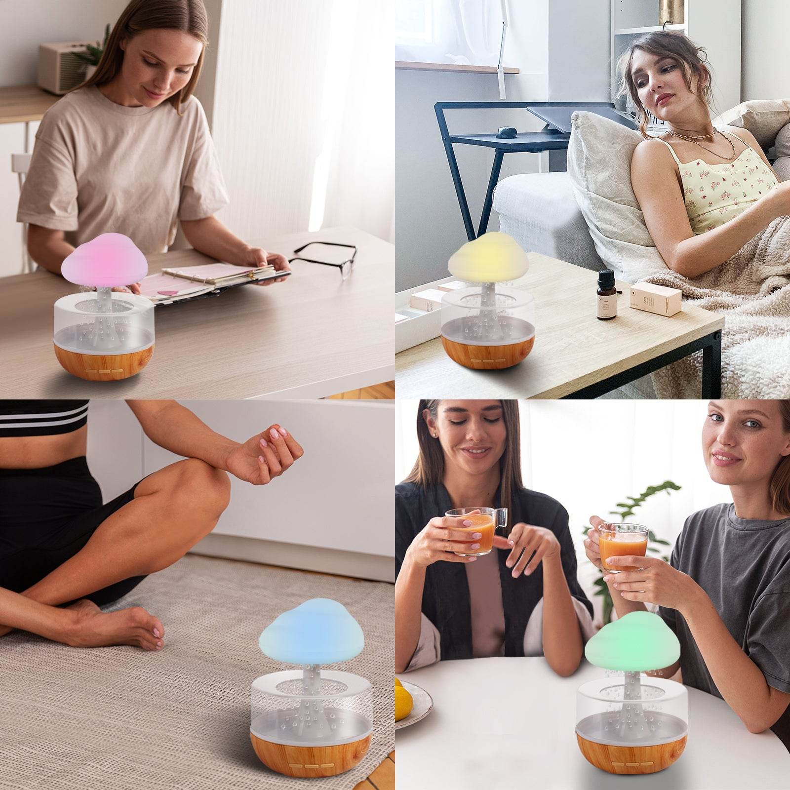 CalmingCloud Rain Humidifier Diffuser - Ultrasonic Cool Mist Humidifier for Bedroom, Office & Nursery - Quiet Air Moisturizer with Essential Oil Diffuser for Better Sleep & Relaxation