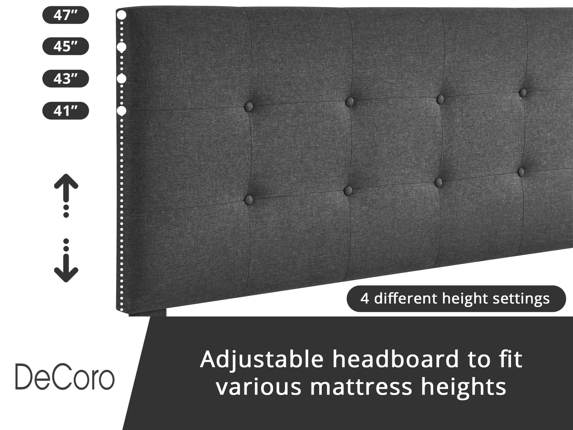 Cambridge Upholstered Wooden Platform Bed Frame - King Size Dark Grey - Modern Bedroom Furniture for Master Bedroom & Guest Room