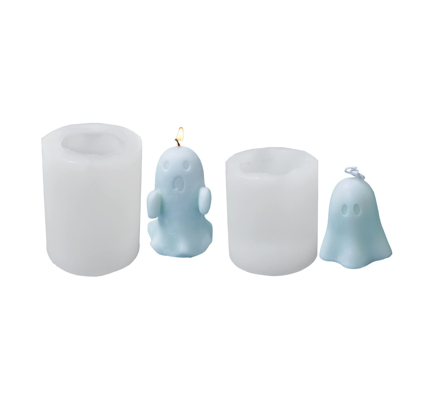 2pcs Halloween Ghost Candle Molds - 3D Cute Silicone Molds for DIY Soy Wax Candles, Soap Making, Chocolate, Cake Decorating, Resin Art & Polymer Clay | Perfect for Spooky Decor, Party Favors & Handmade Gifts