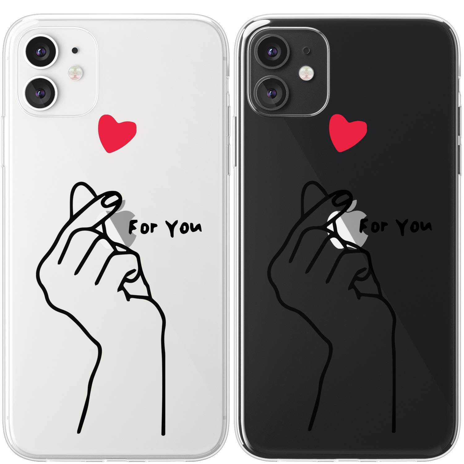 Cute Kawaii Love Heart Clear Silicone Phone Case Compatible with iPhone 15 Pro Max/14 Plus/13/12 Mini/11/SE/XS/XR/8/7 - Best Friends Matching BFF Protective Cover - Perfect for Couples, Anniversaries & Kpop Fans