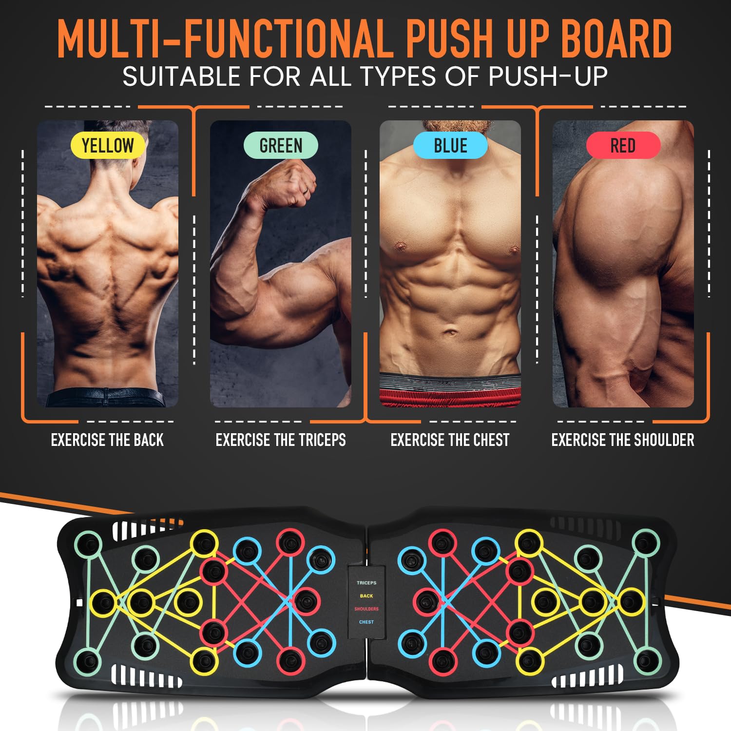 MG Multi-Function Foldable Push Up Board with Handles - Home Gym Equipment for Strength Training (Includes 5 Resistance Bands & Jump Rope) - Perfect for Full-Body Workouts at Home, Office or Travel